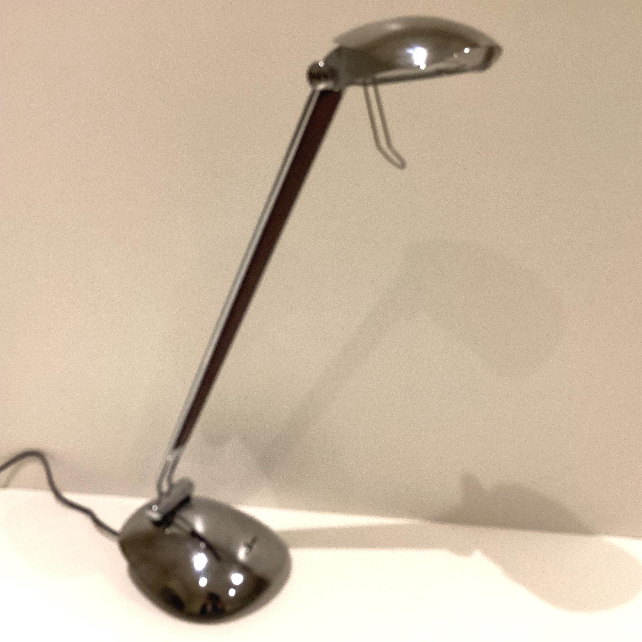 Vintage Desk Lamp | C.G. Lighting ELEA Type 198, Chrome & Wood Trapezoidal Design, Made in Italy — photo 4 of 11
