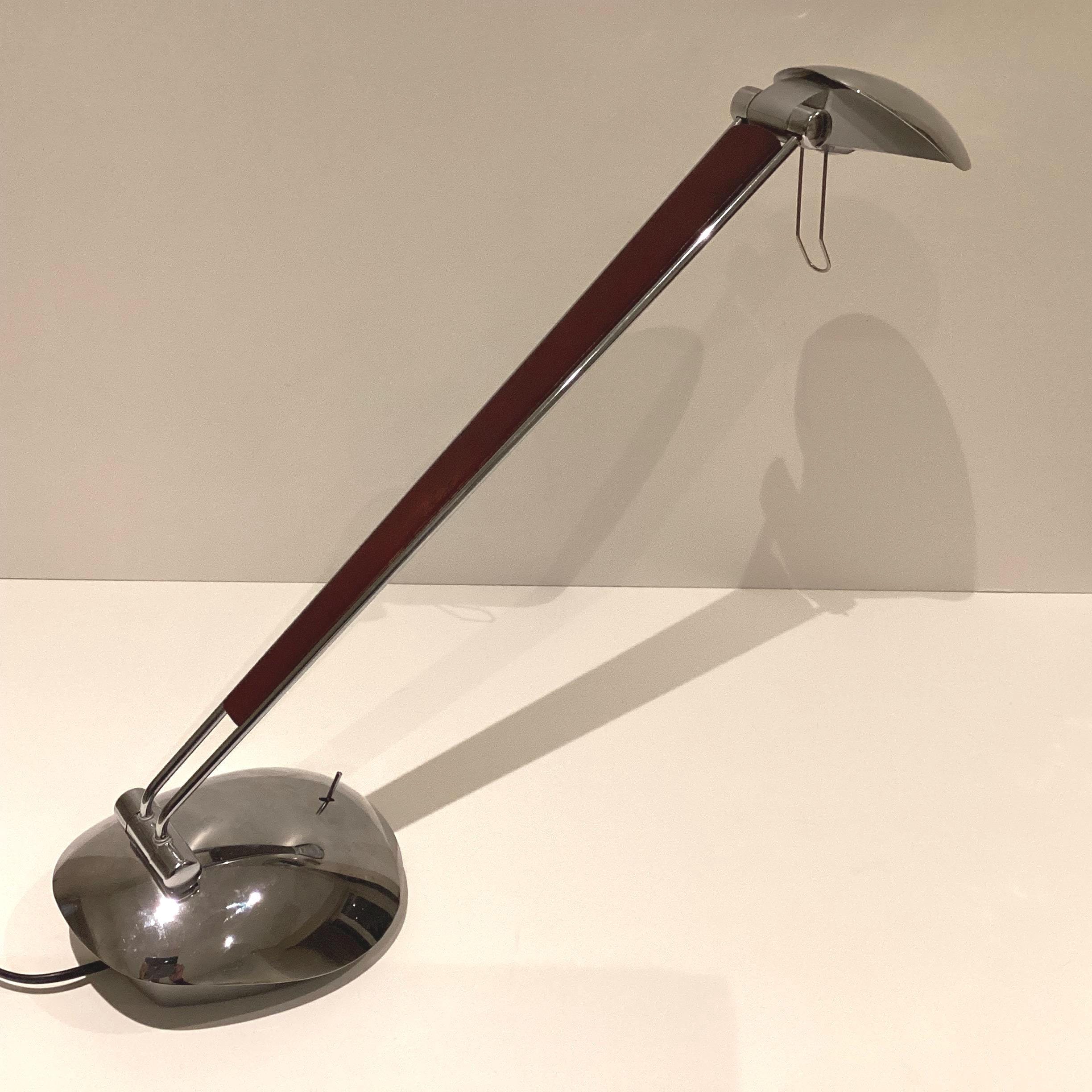Vintage Desk Lamp | C.G. Lighting ELEA Type 198, Chrome & Wood Trapezoidal Design, Made in Italy — photo 5 of 11
