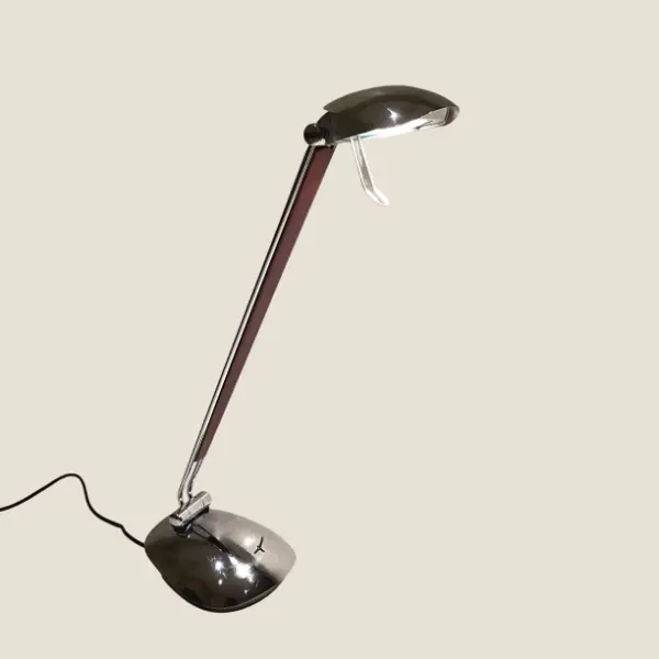 Vintage Desk Lamp | C.G. Lighting ELEA Type 198, Chrome & Wood Trapezoidal Design, Made in Italy