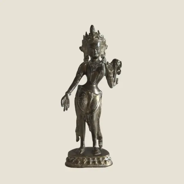 Vintage Bronze Tara Statue | Tibetan Buddhist Deity Figurine, 1900s Asian Sculpture