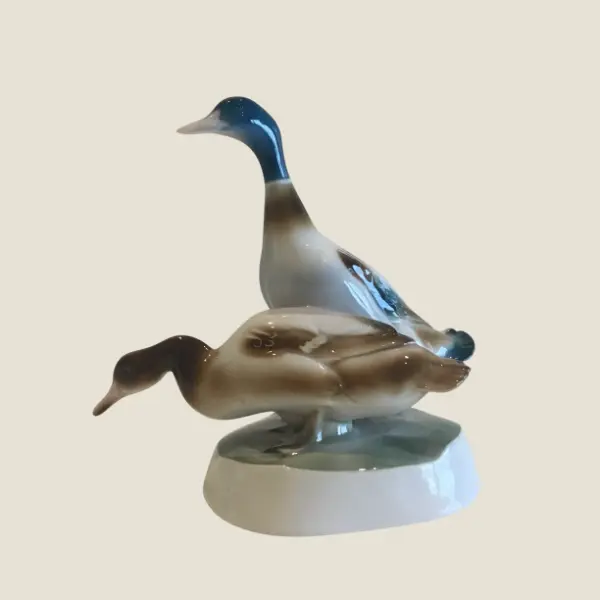 Vintage Figurine  Duck | 1930s Hungarian Porcelain Pair, Art Deco Animal Sculpture