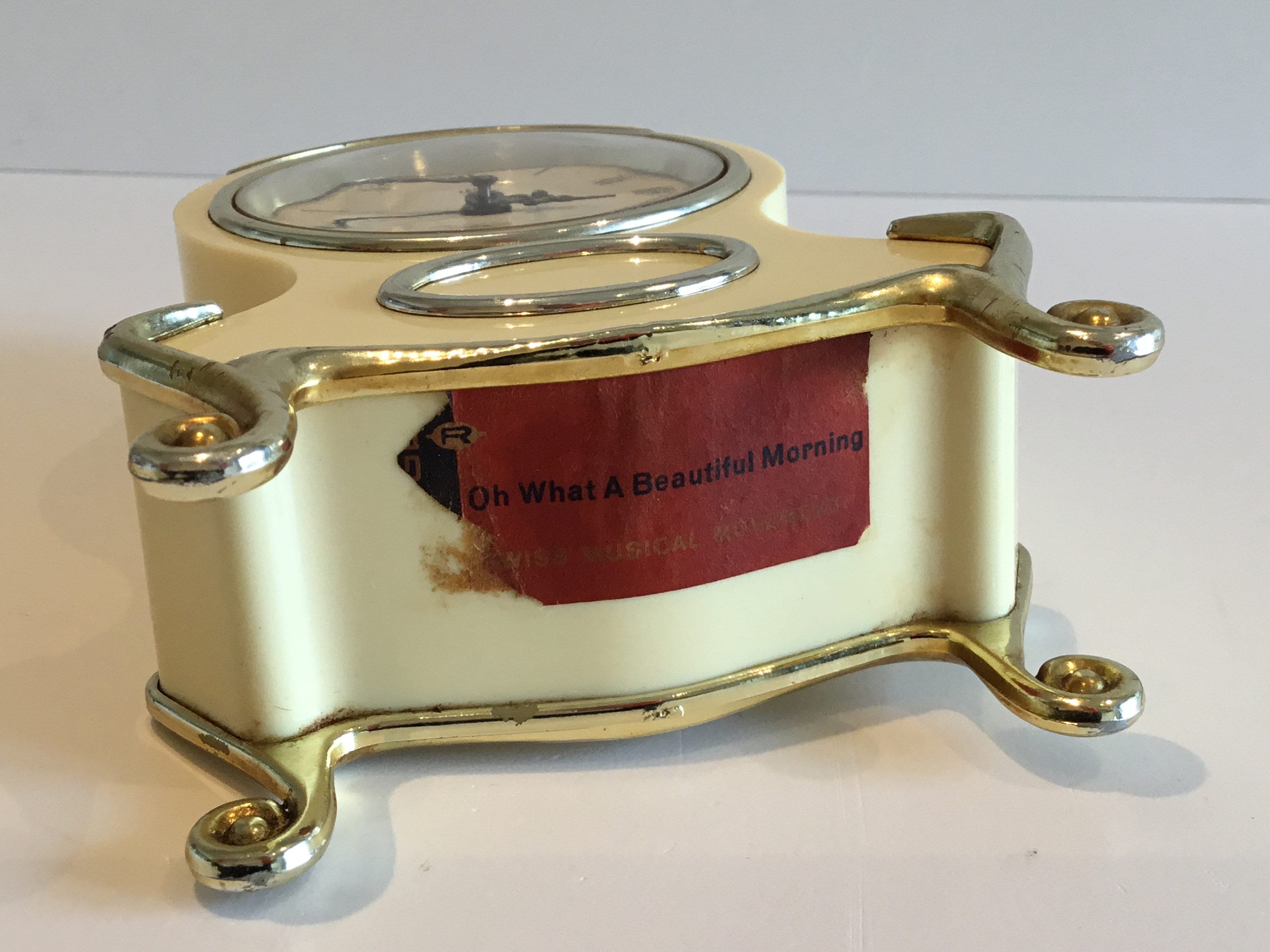 Vintage Clock | Music Box Table Clock (1960s) Reuge Movement Musical Alarm — photo 7 of 8