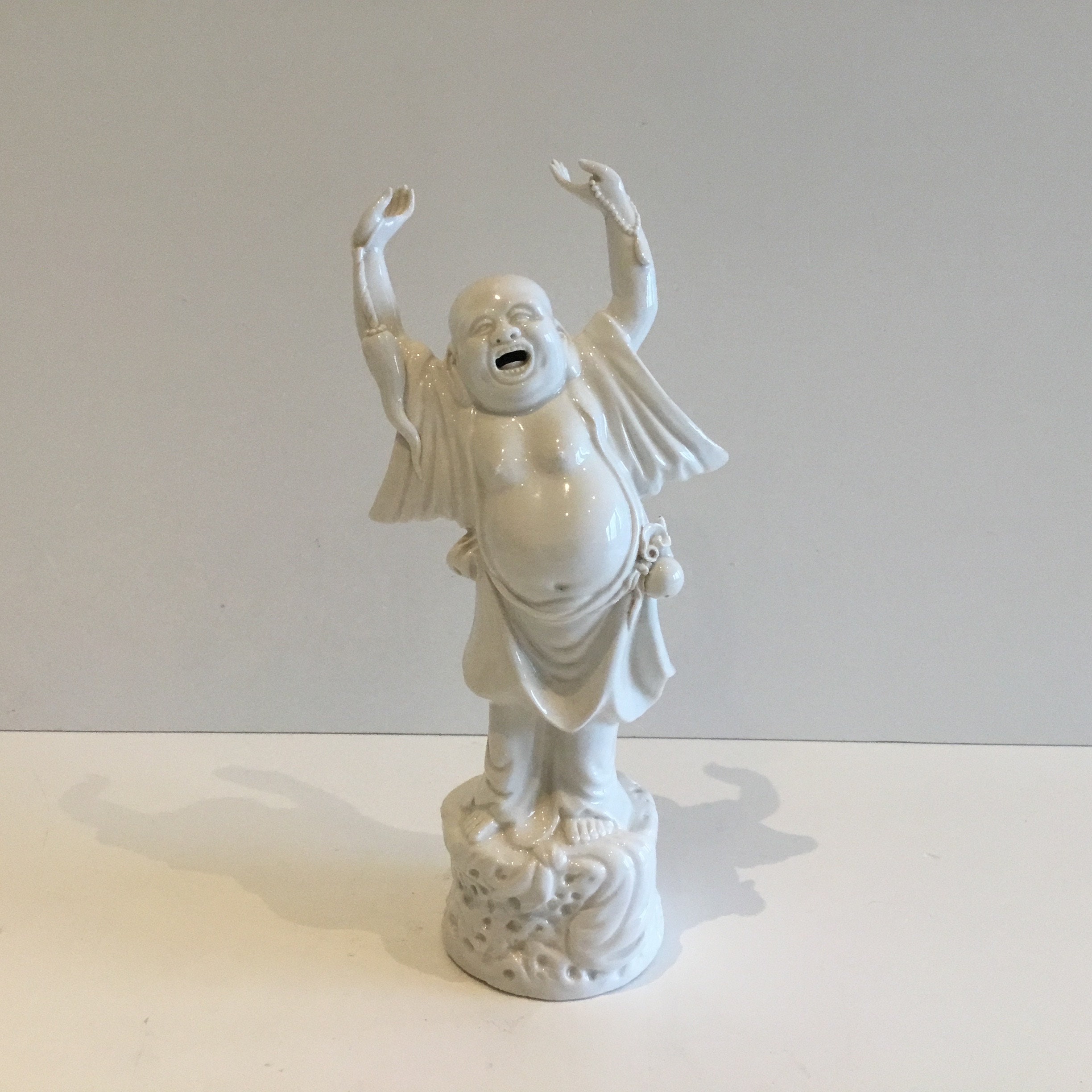 Vintage Laughing Buddha Porcelain Figurine, (1950s) Happy Buddha Statue Zen Decor — photo 2 of 9