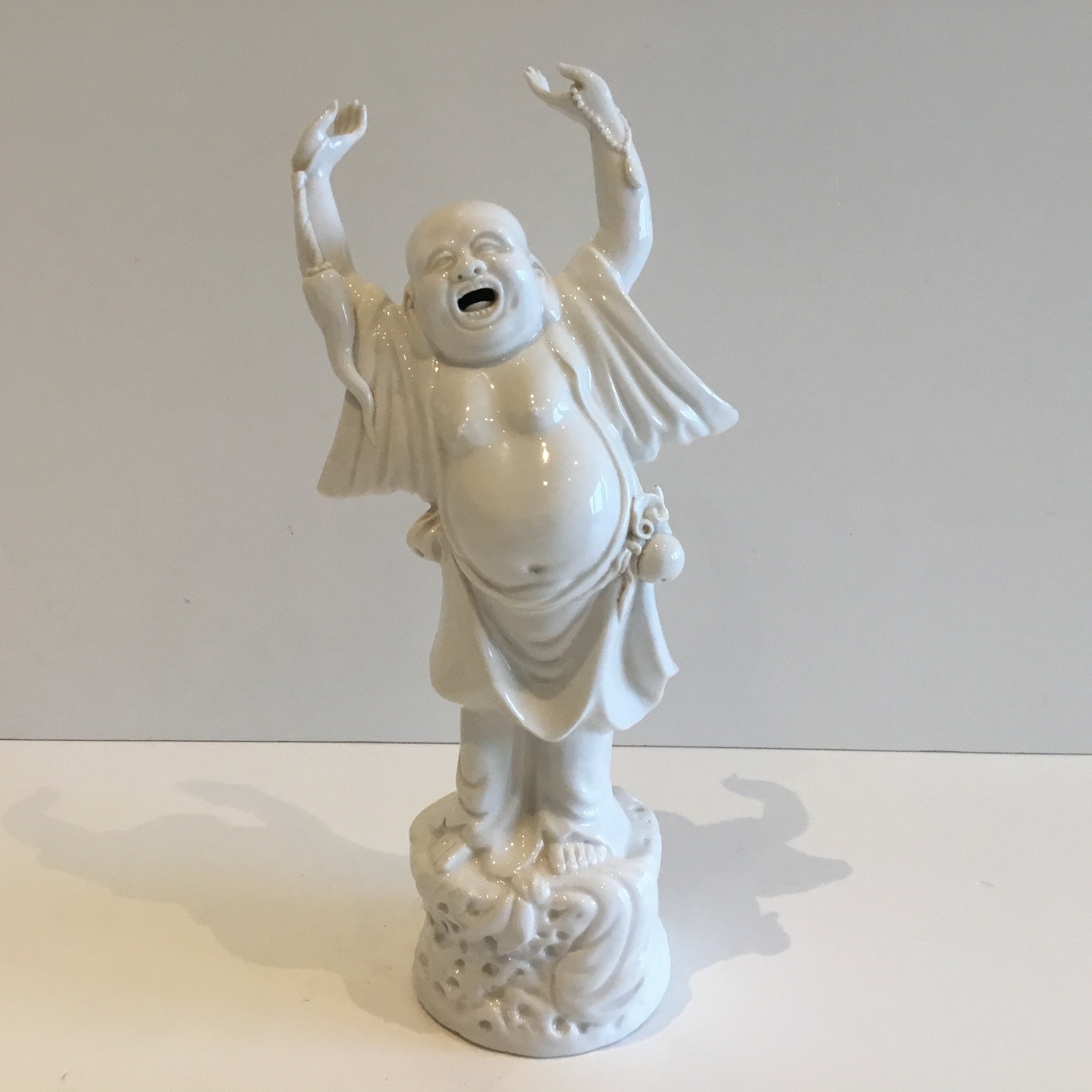 Vintage Laughing Buddha Porcelain Figurine, (1950s) Happy Buddha Statue Zen Decor — photo 3 of 9