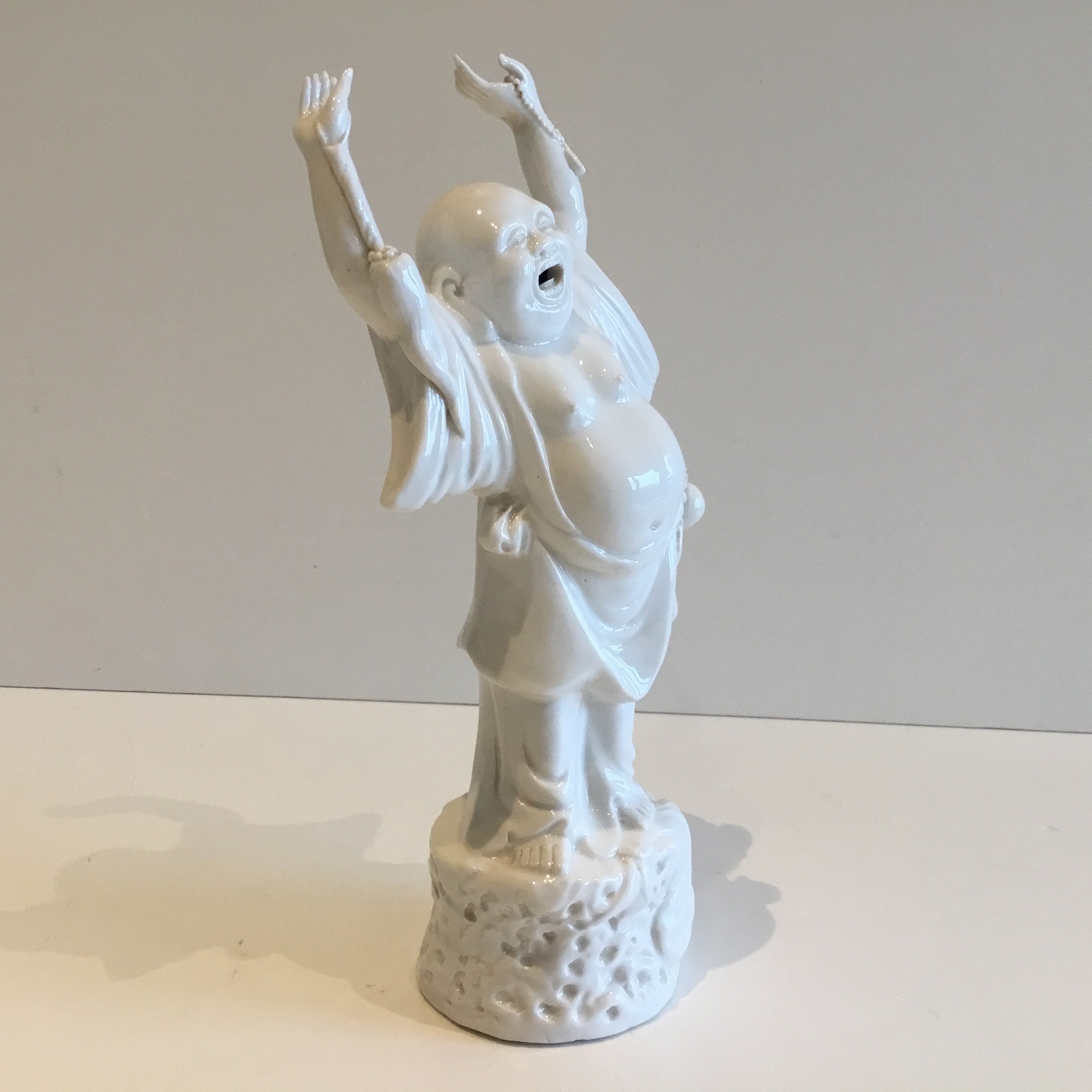 Vintage Laughing Buddha Porcelain Figurine, (1950s) Happy Buddha Statue Zen Decor — photo 5 of 9