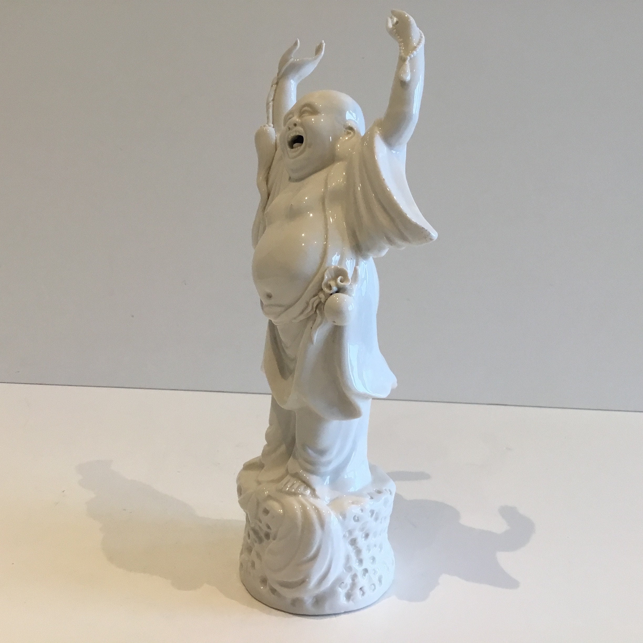 Vintage Laughing Buddha Porcelain Figurine, (1950s) Happy Buddha Statue Zen Decor — photo 6 of 9