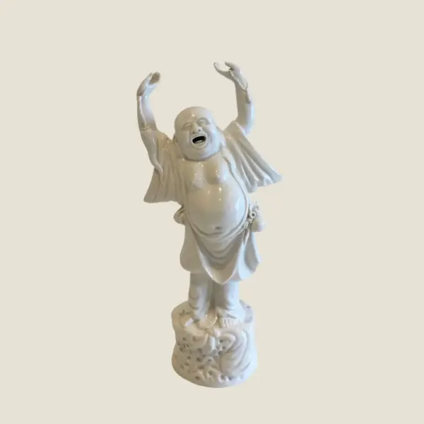 Vintage Laughing Buddha Porcelain Figurine, (1950s) Happy Buddha Statue Zen Decor