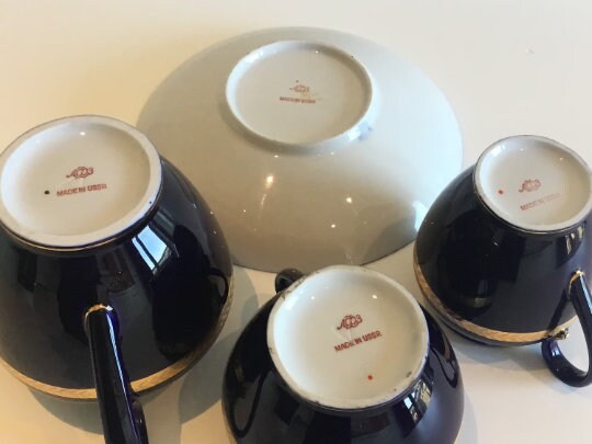 Vintage Porcelain Tea & Coffee Set (1970s, Blue an Gold, Lomonosov) — photo 10 of 10