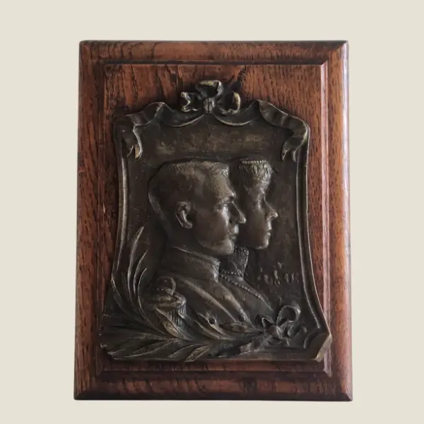 Antique Bronze Plaque | King Albert I & Queen Elisabeth Belgium 1915, Rick Wouters