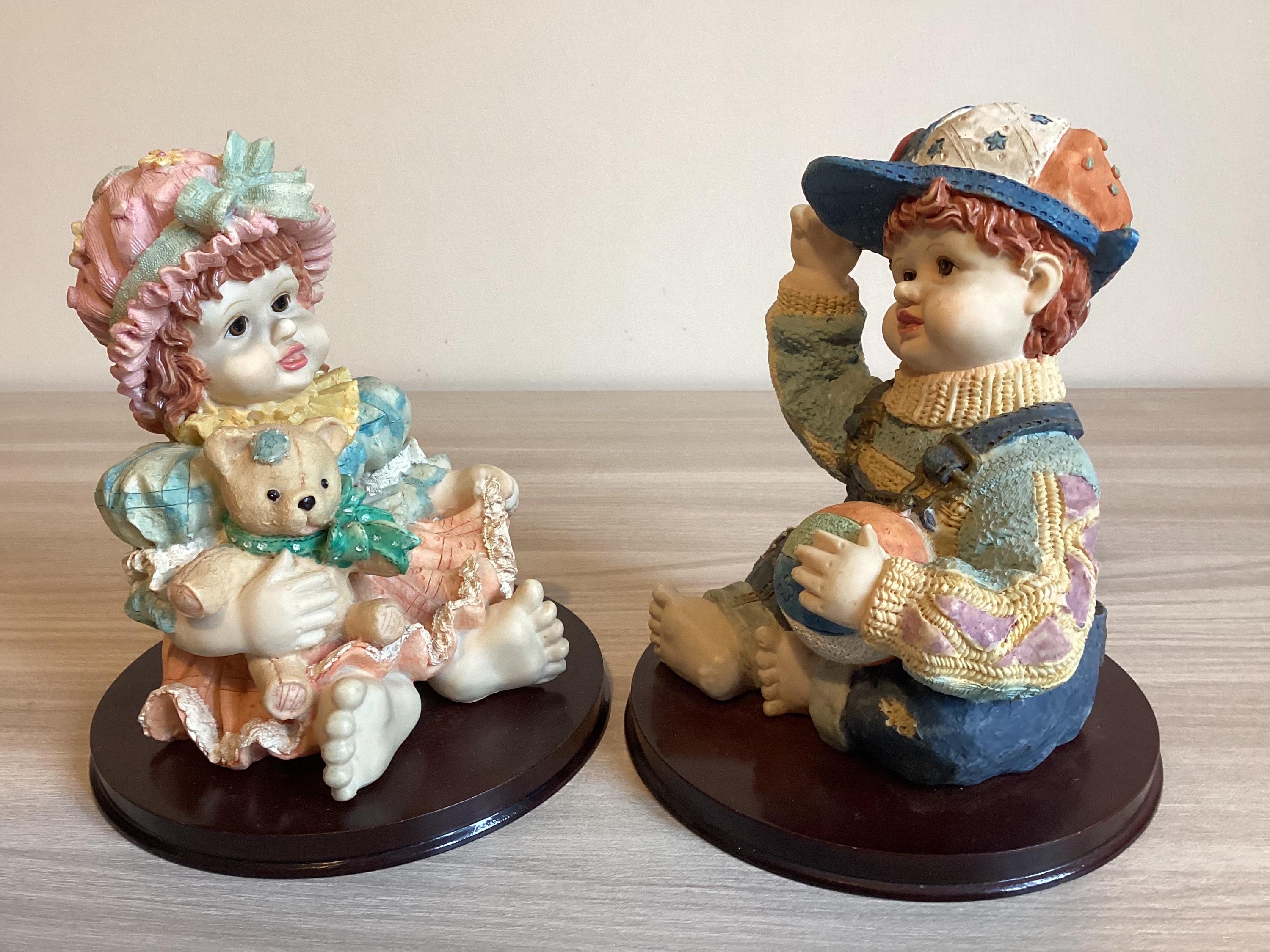 Vintage Italian Figurines | Pair of Hand-Painted Resin Children, Mounted on Base — photo 5 of 7