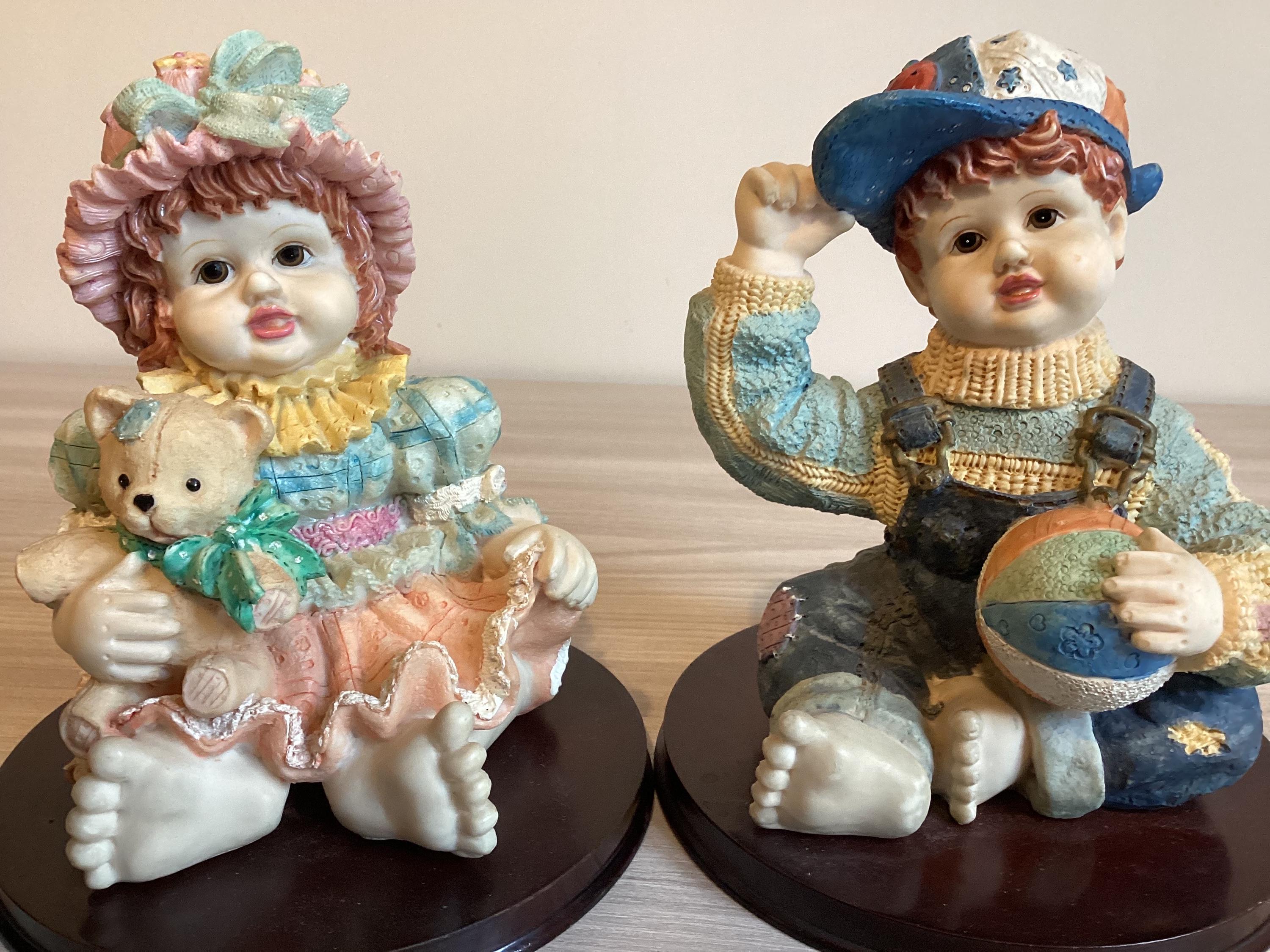 Vintage Italian Figurines | Pair of Hand-Painted Resin Children, Mounted on Base — photo 7 of 7