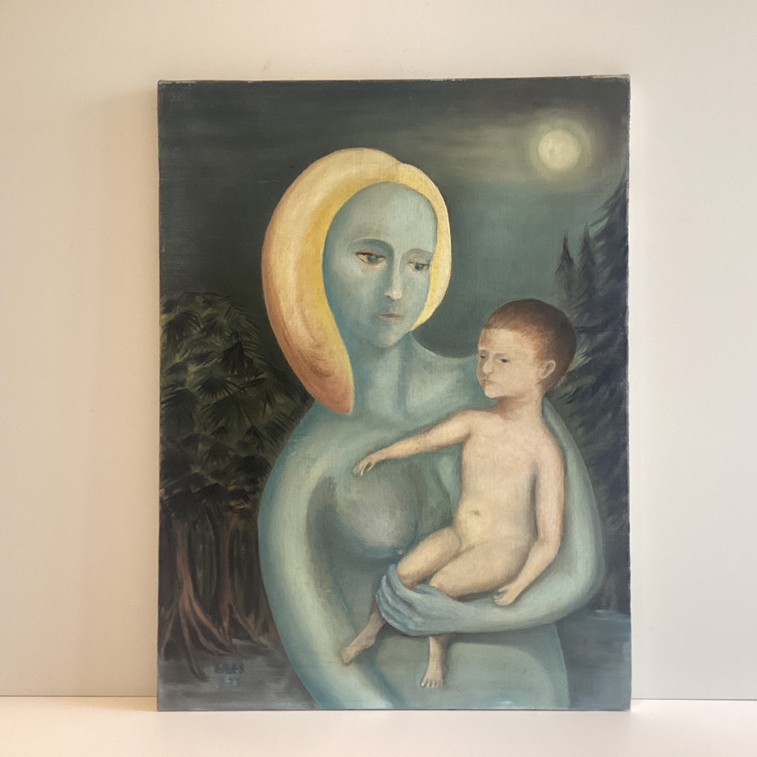 Art Painting – Surrealism Blue Maternity (1973) Original Oil on Canvas — photo 2 of 8