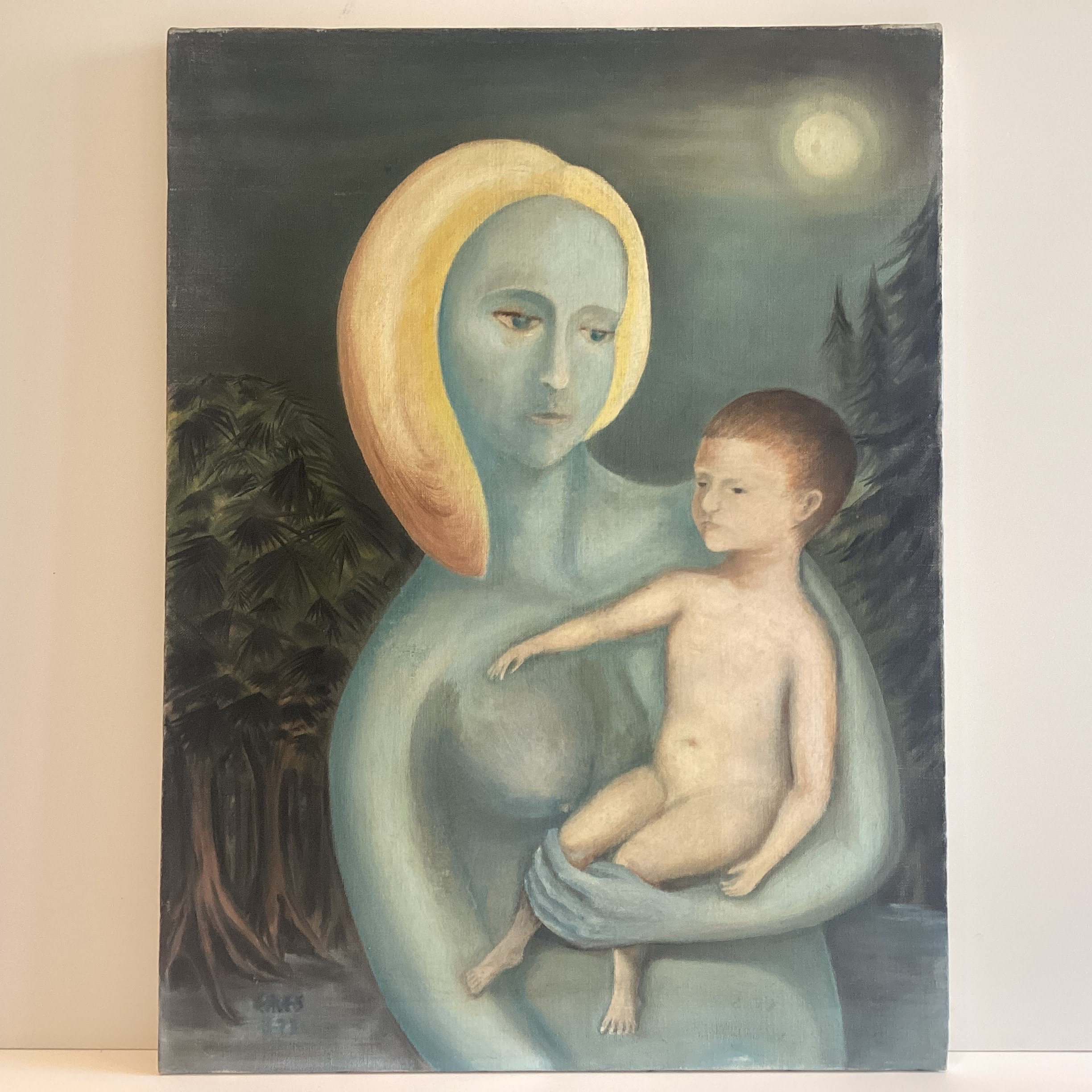 Art Painting – Surrealism Blue Maternity (1973) Original Oil on Canvas — photo 3 of 8