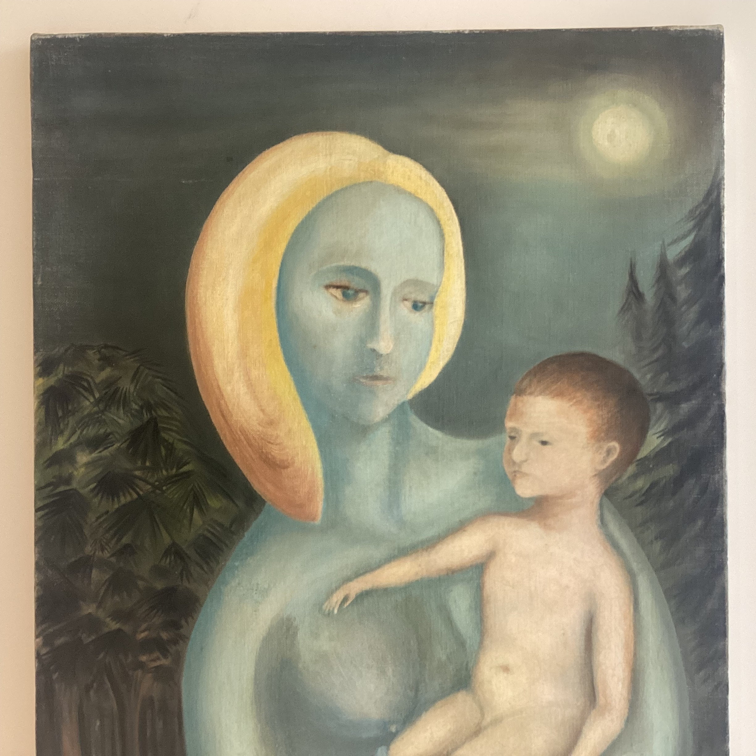 Art Painting – Surrealism Blue Maternity (1973) Original Oil on Canvas — photo 5 of 8