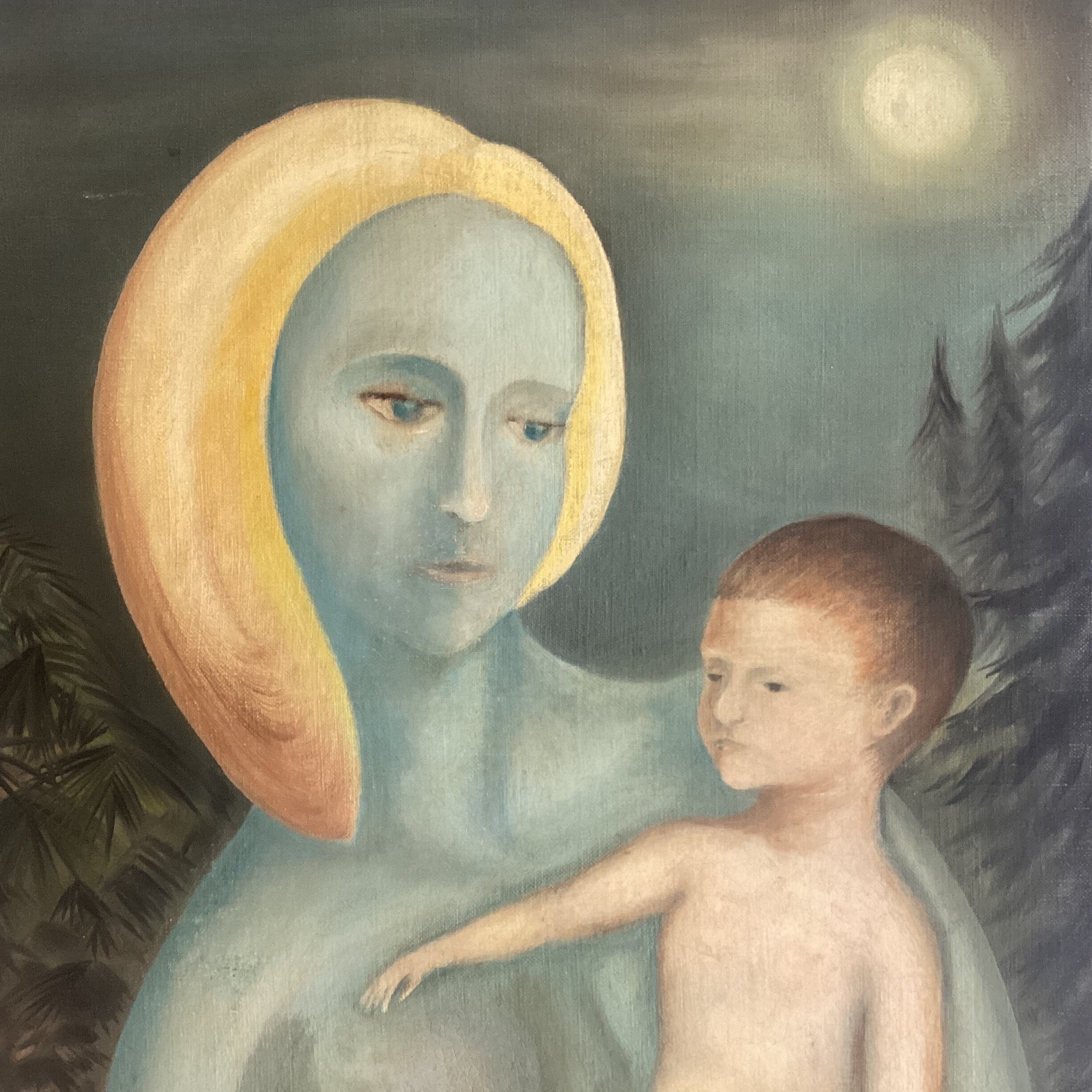 Art Painting – Surrealism Blue Maternity (1973) Original Oil on Canvas — photo 6 of 8