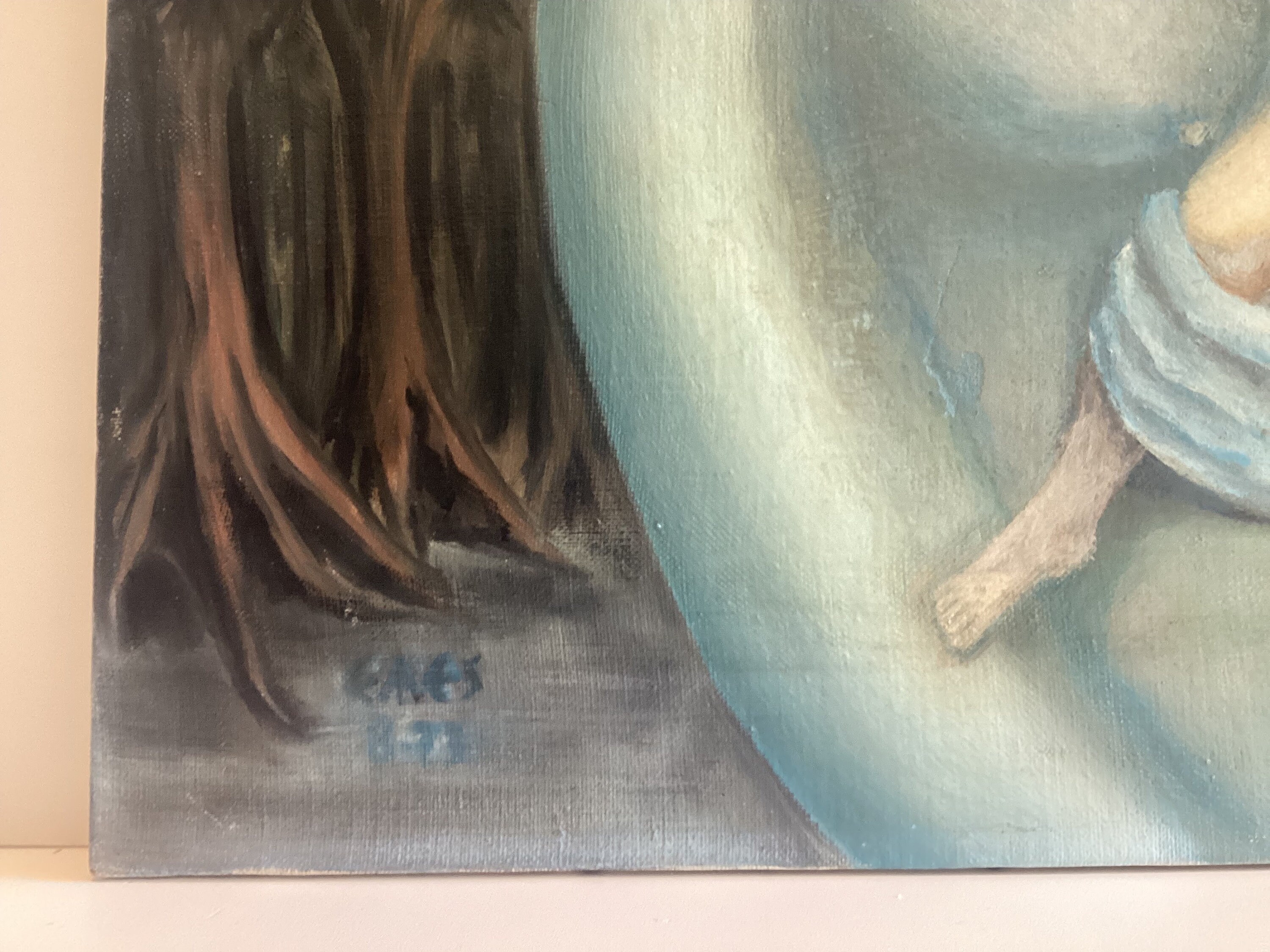 Art Painting – Surrealism Blue Maternity (1973) Original Oil on Canvas — photo 7 of 8