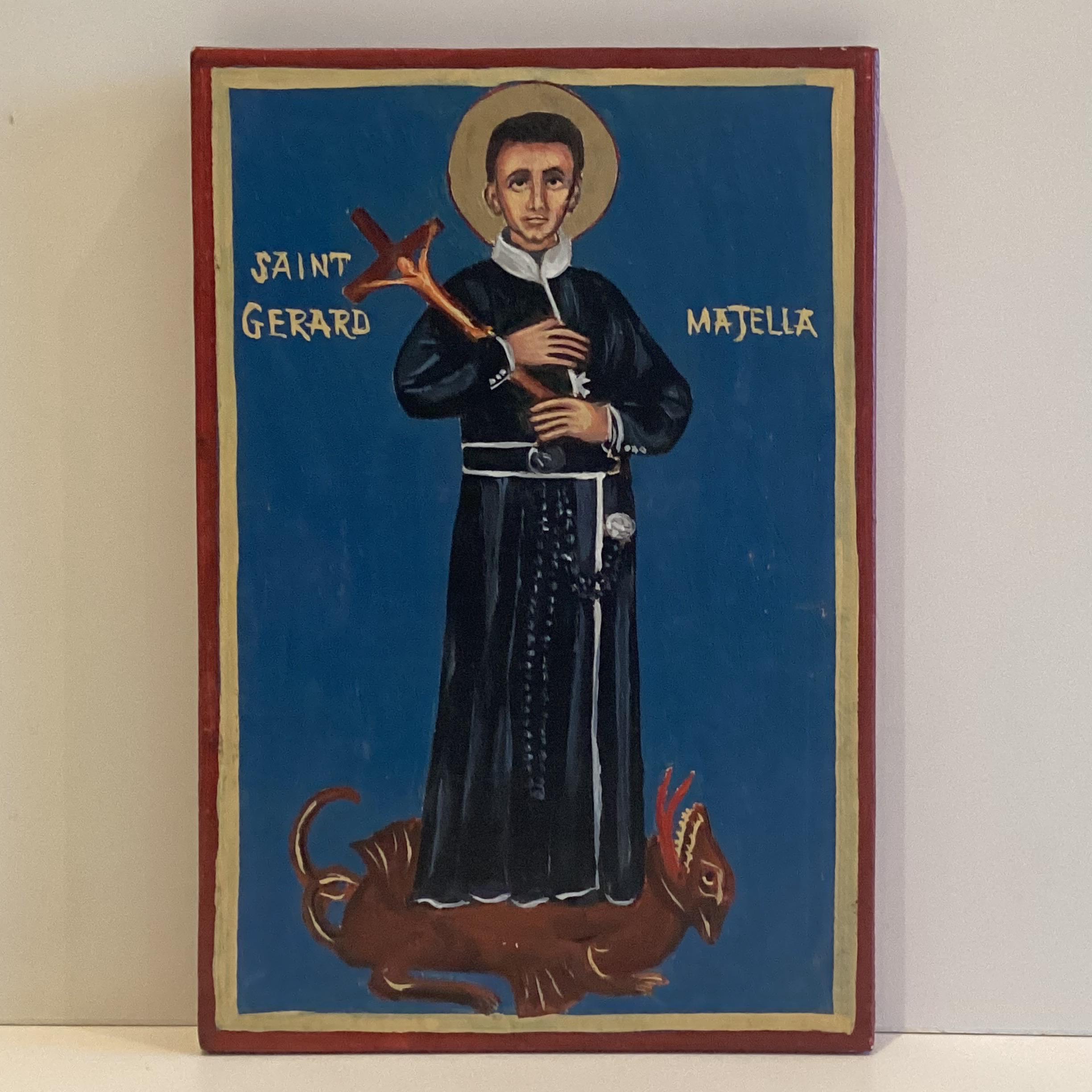 Vintage Religious Icon | Saint Gerard Majella 1950s, Hand Painted Oil on Wood — photo 2 of 7