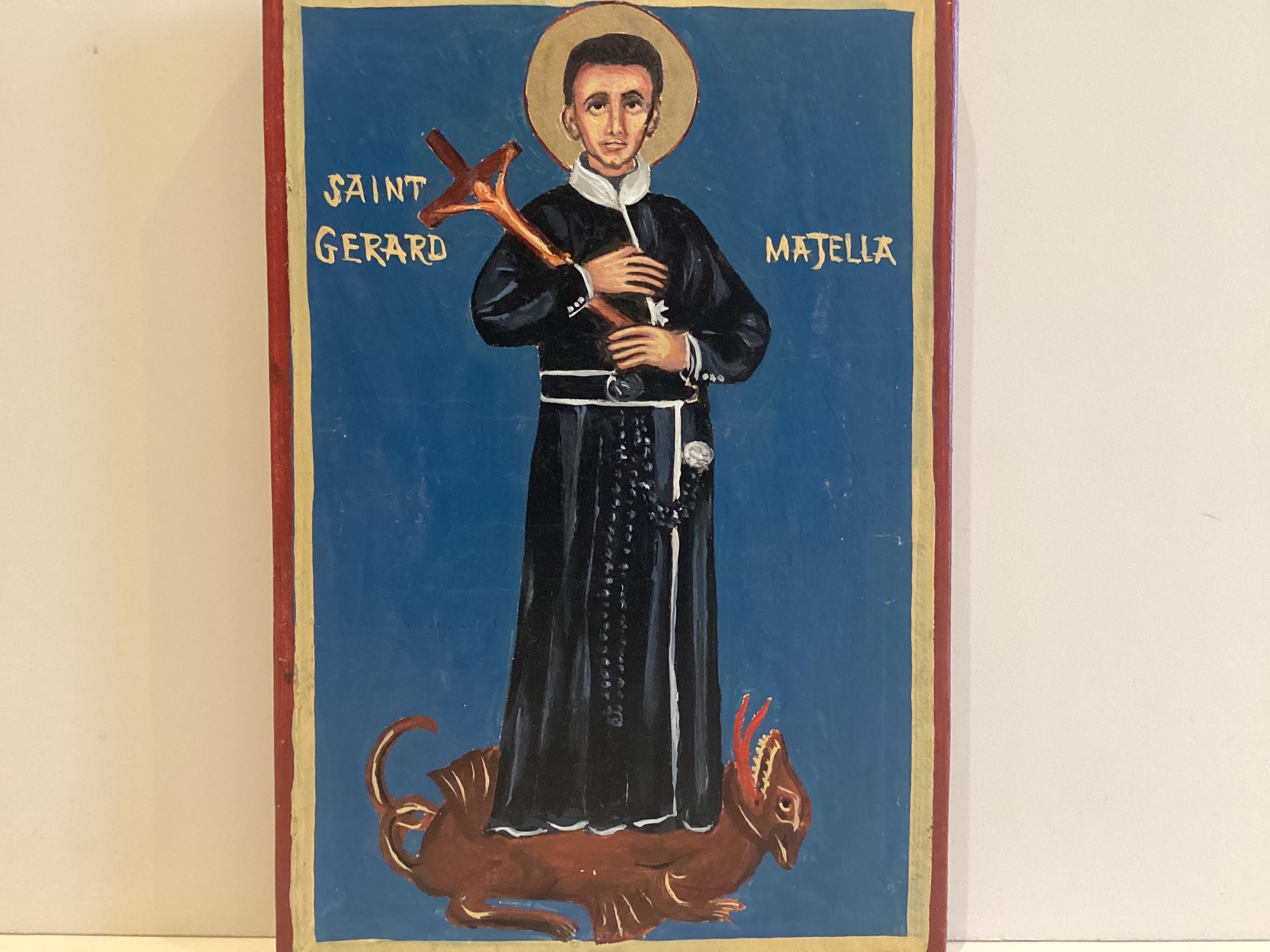 Vintage Religious Icon | Saint Gerard Majella 1950s, Hand Painted Oil on Wood — photo 3 of 7