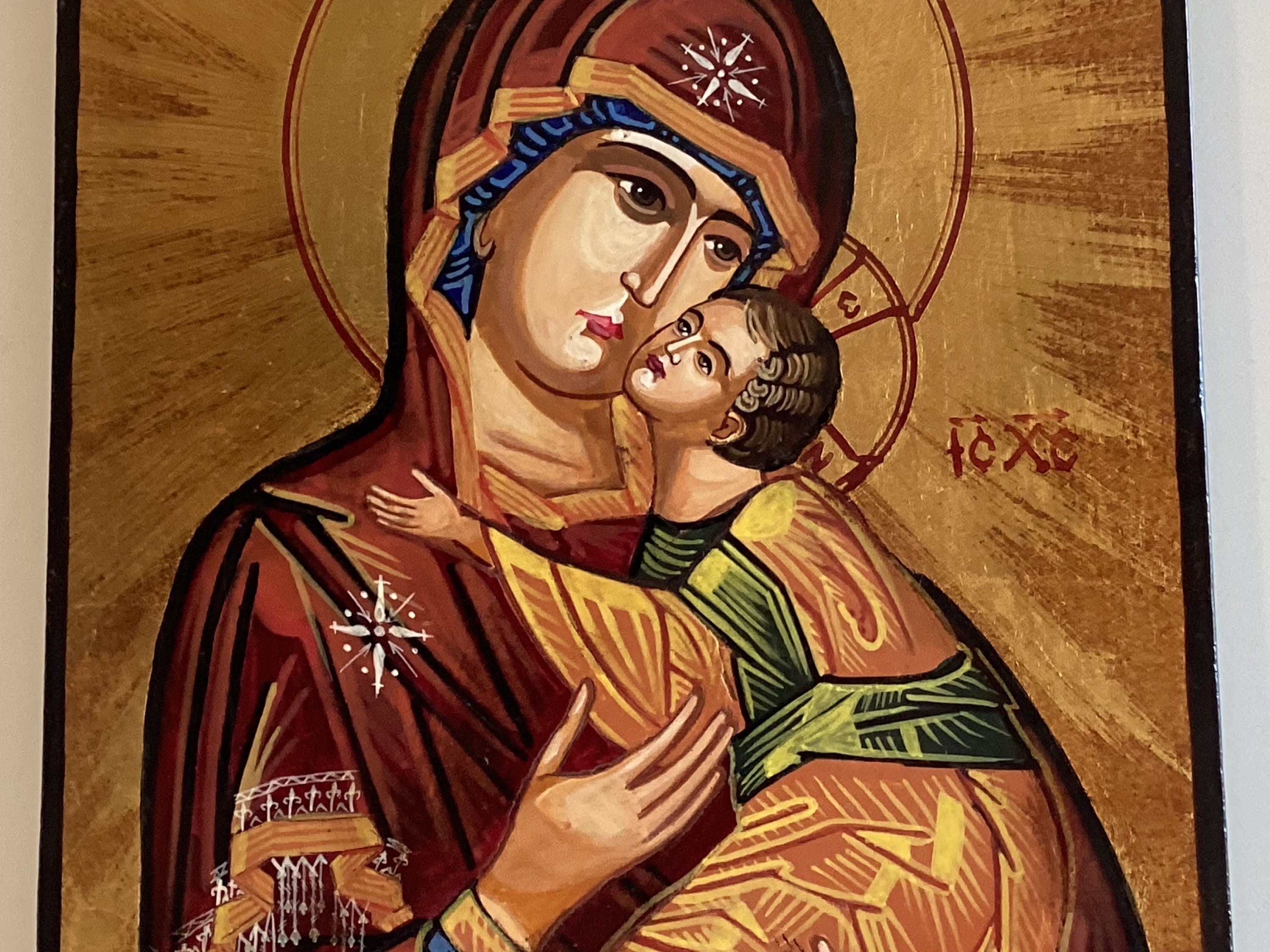 Vintage Icon | 1960s Virgin Mary with Jesus, Hand-Painted Orthodox Tempera on Wood — photo 6 of 8