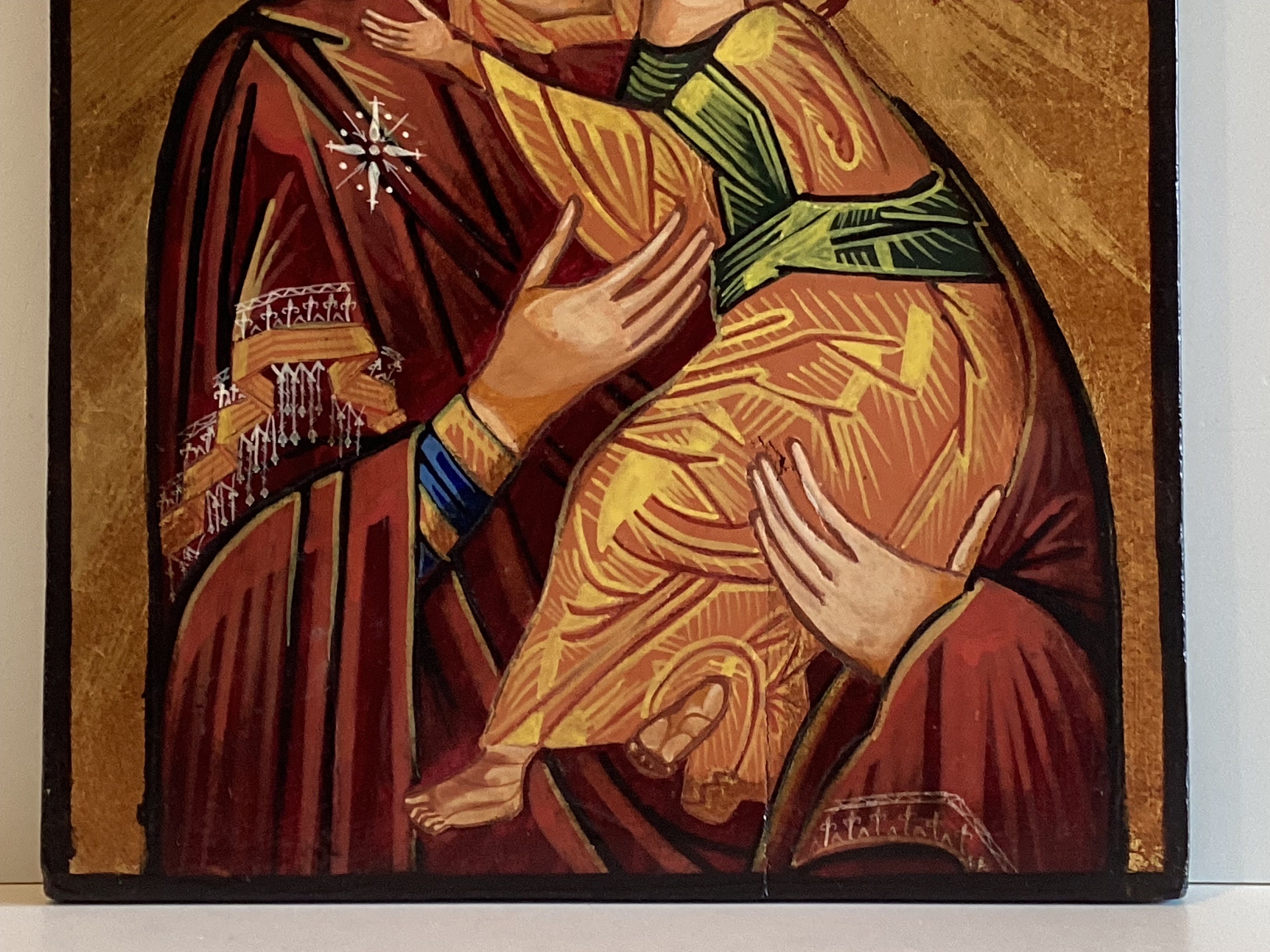 Vintage Icon | 1960s Virgin Mary with Jesus, Hand-Painted Orthodox Tempera on Wood — photo 7 of 8