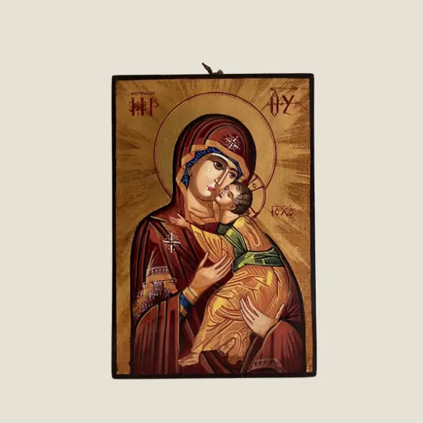 Vintage Icon | 1960s Virgin Mary with Jesus, Hand-Painted Orthodox Tempera on Wood