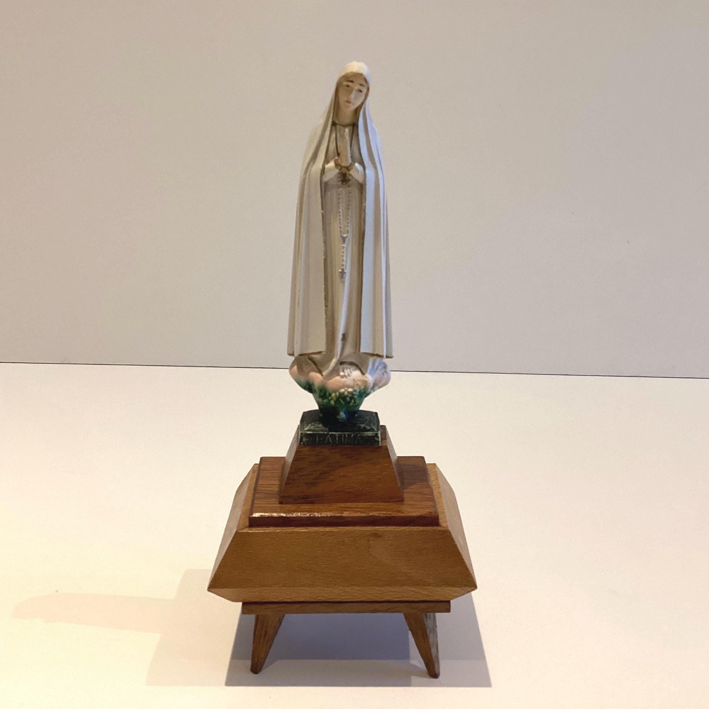 Vintage Religious Statue | Our Lady of Fátima Music Box, Hand-Painted Portugal, Swiss Movement — photo 2 of 11