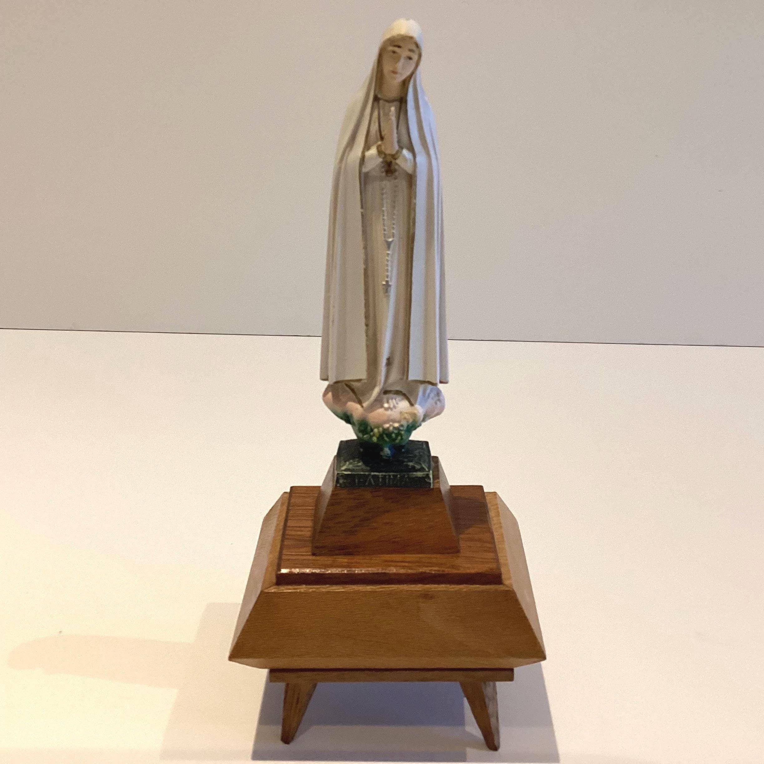 Vintage Religious Statue | Our Lady of Fátima Music Box, Hand-Painted Portugal, Swiss Movement — photo 3 of 11