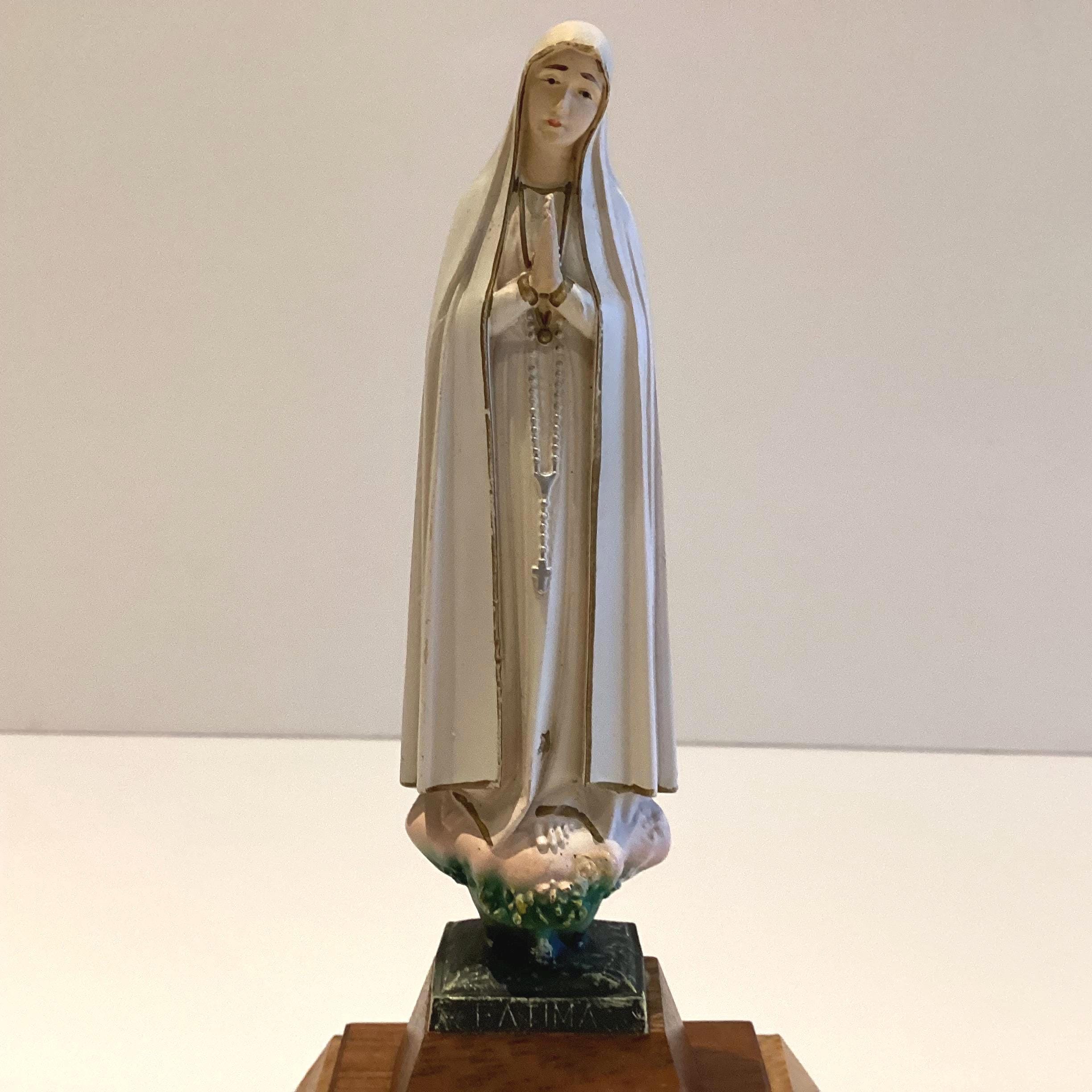 Vintage Religious Statue | Our Lady of Fátima Music Box, Hand-Painted Portugal, Swiss Movement — photo 7 of 11