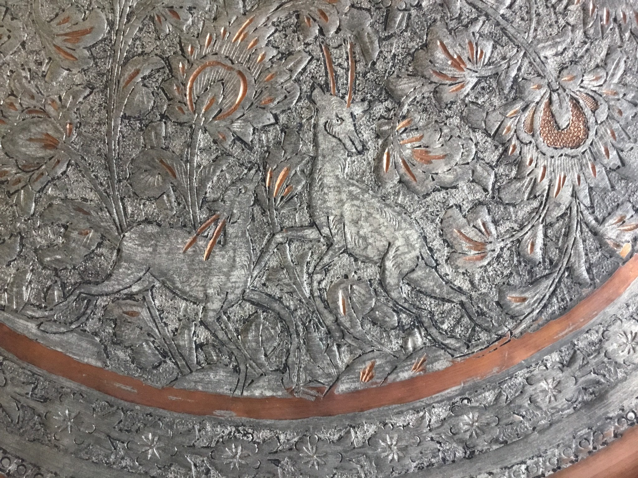 Antique Large Tray | 1800s, Floral & Animal Motif Oriental Collectible — photo 3 of 7