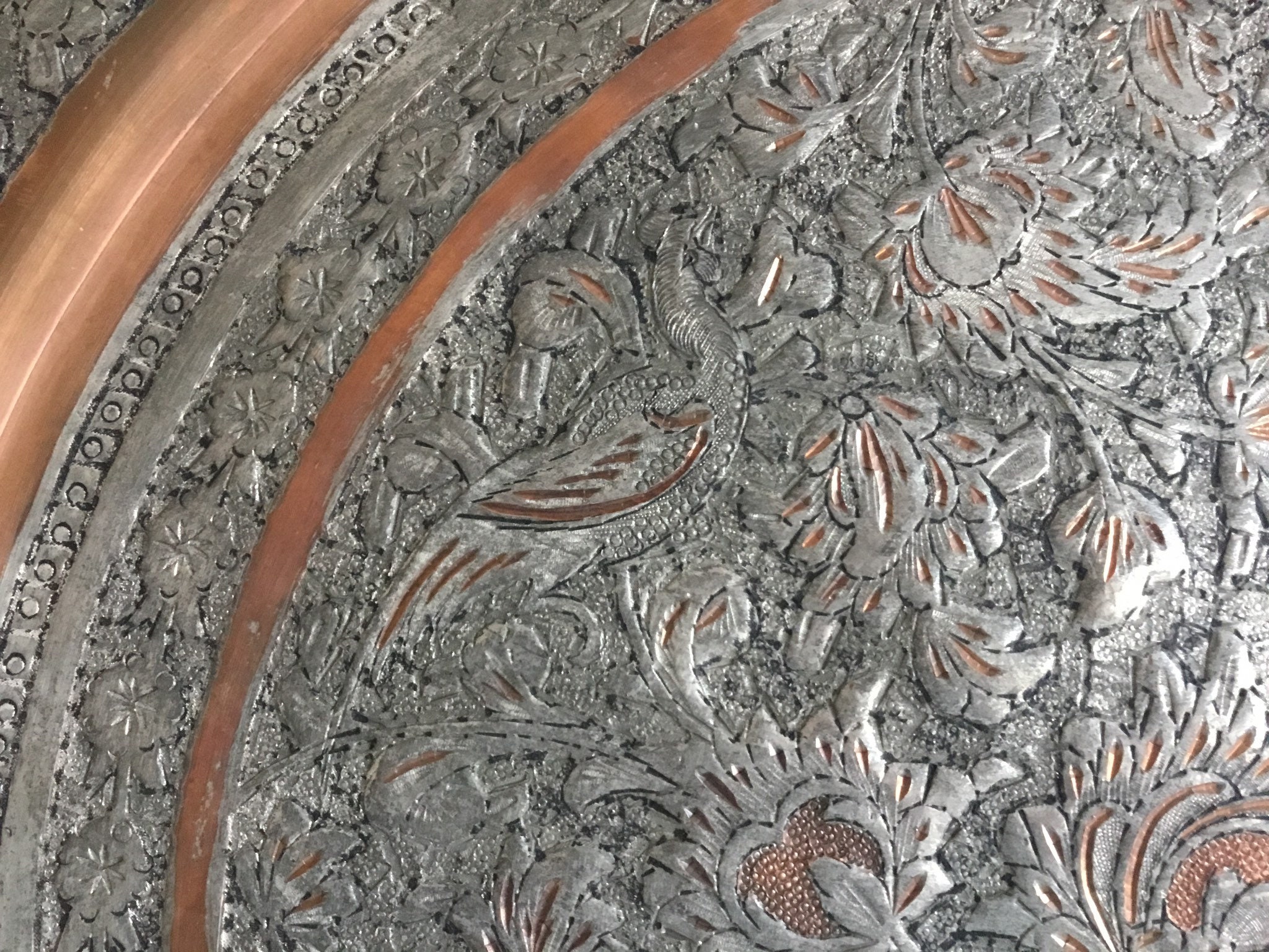 Antique Large Tray | 1800s, Floral & Animal Motif Oriental Collectible — photo 4 of 7