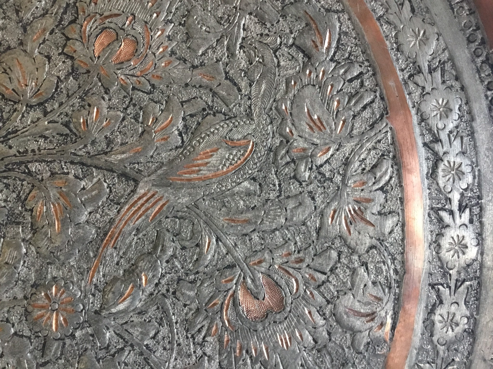 Antique Large Tray | 1800s, Floral & Animal Motif Oriental Collectible — photo 5 of 7