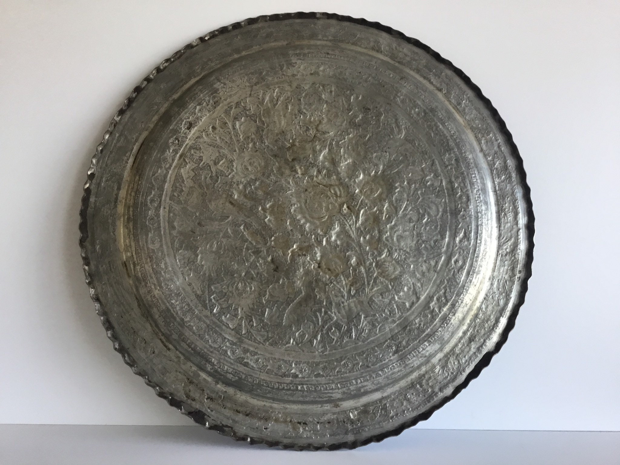 Antique Large Tray | 1800s, Floral & Animal Motif Oriental Collectible — photo 7 of 7