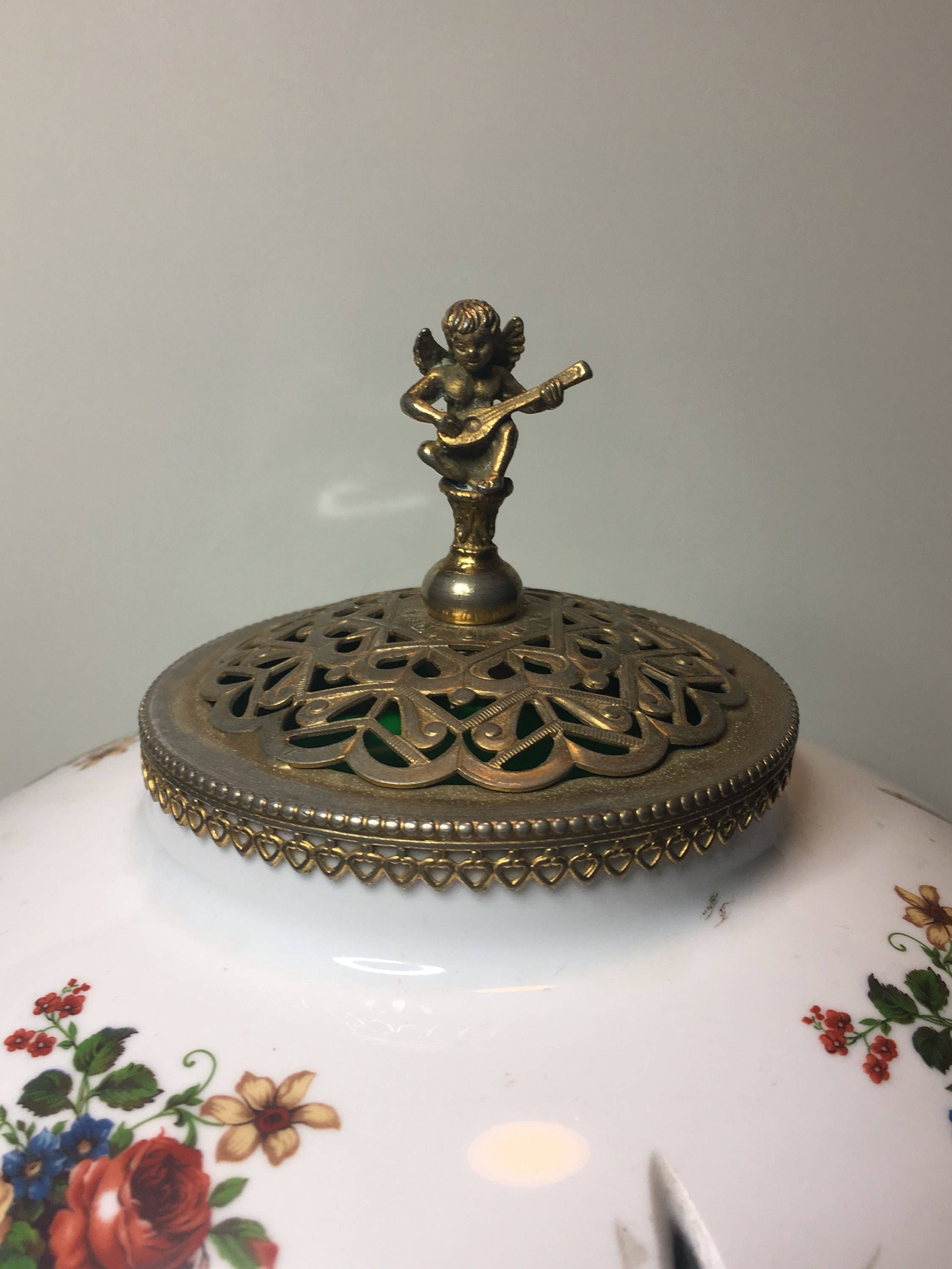 Antique Lamp – Italian Porcelain & Green Crystal Art Deco Table Light (1940s) — photo 5 of 10