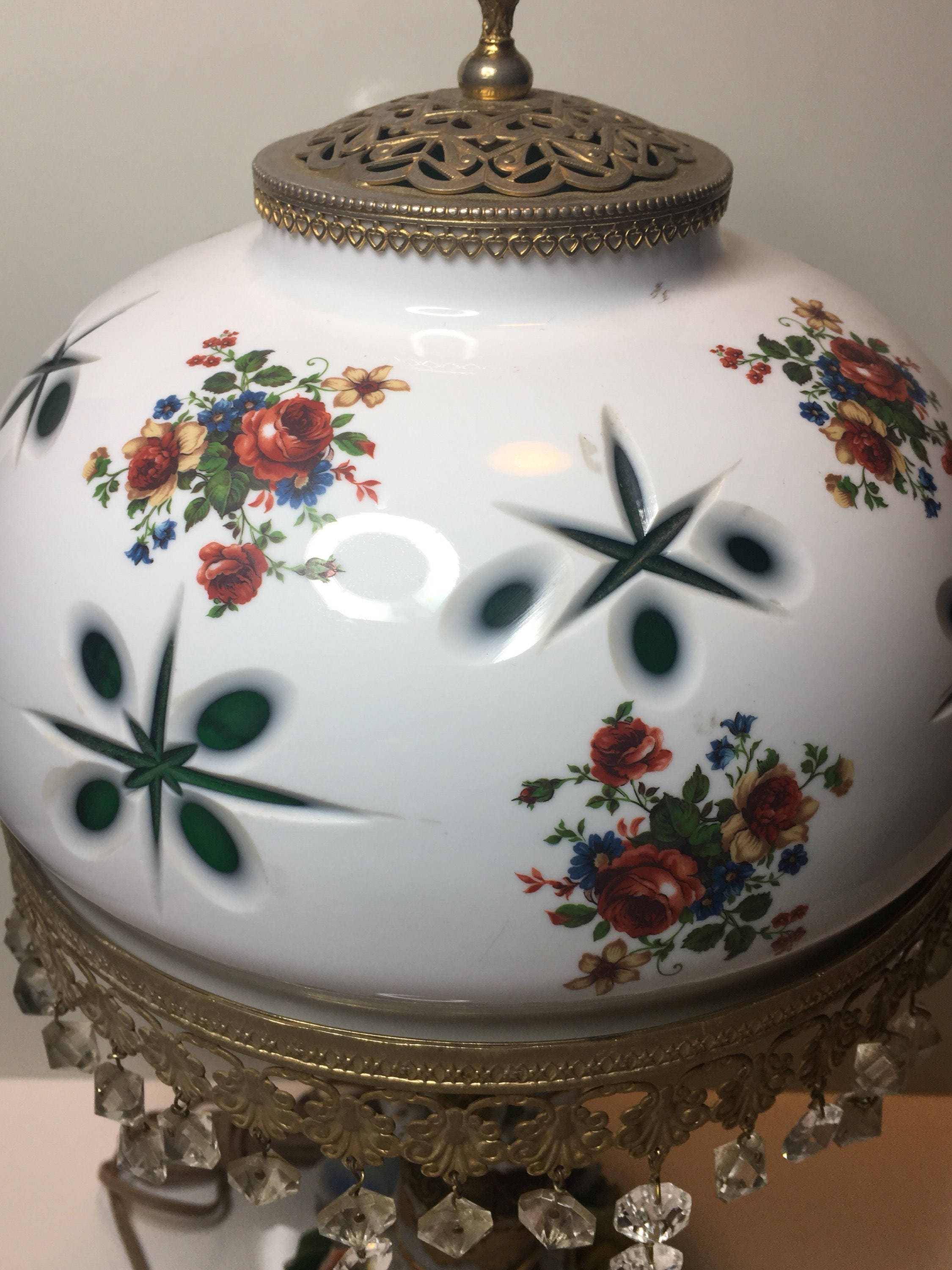Antique Lamp – Italian Porcelain & Green Crystal Art Deco Table Light (1940s) — photo 6 of 10
