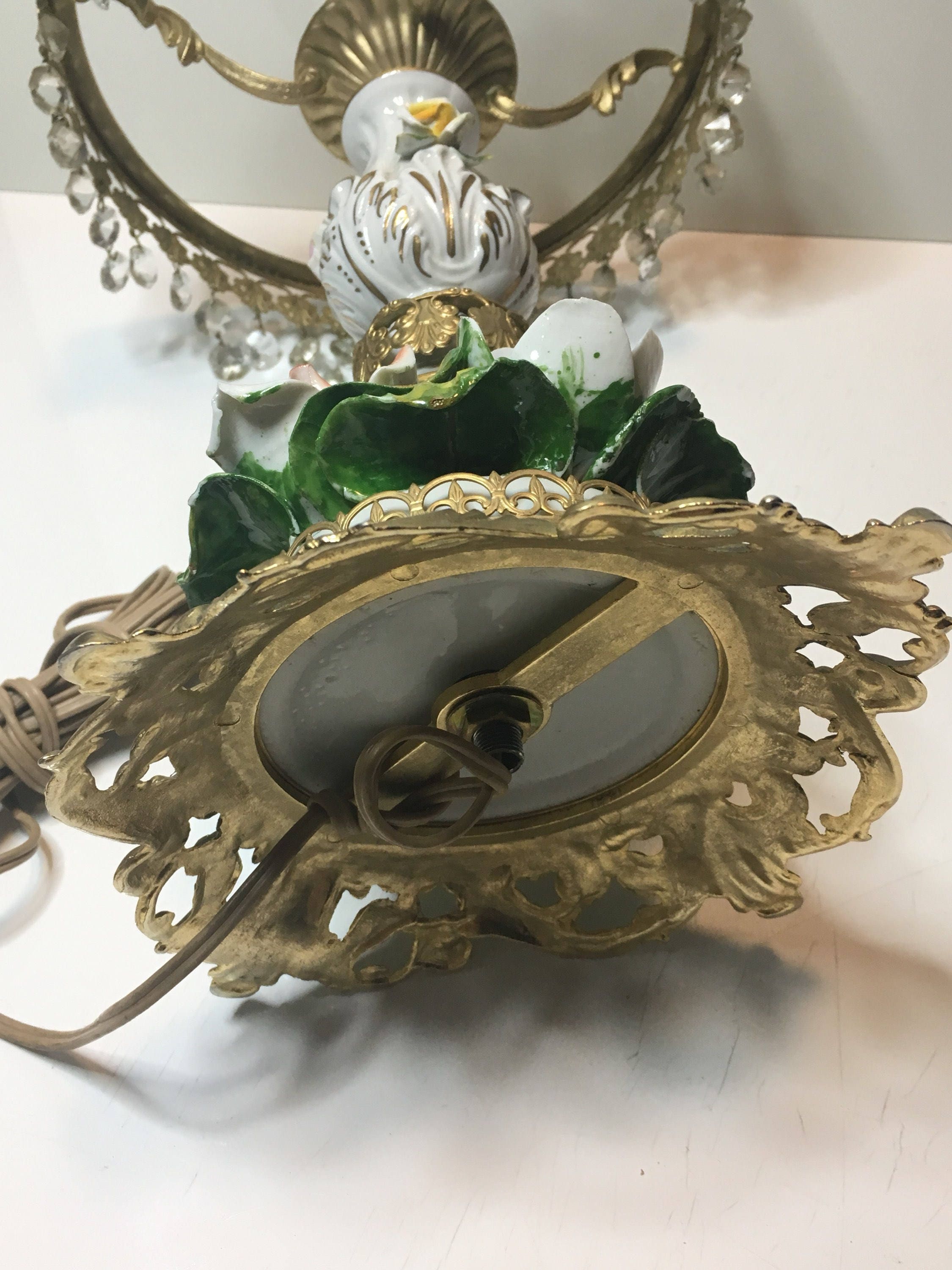 Antique Lamp – Italian Porcelain & Green Crystal Art Deco Table Light (1940s) — photo 10 of 10