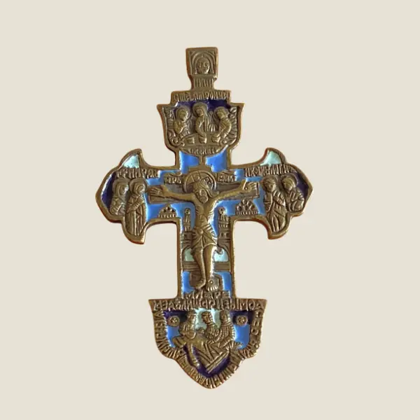 Vintage Crucifix | 1950s Chevetogne Monastery Bronze, Enamel Cross