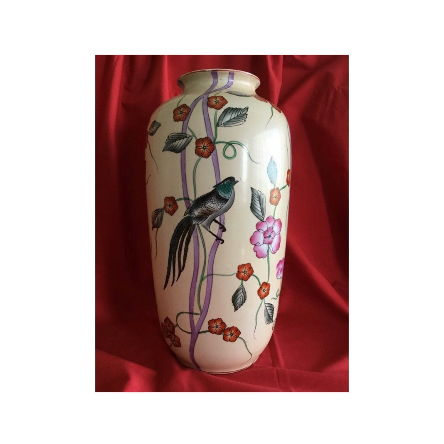 Porcelain Vase | Hand-Decorated Chinese Floral Vase (1960s) — photo 2 of 7