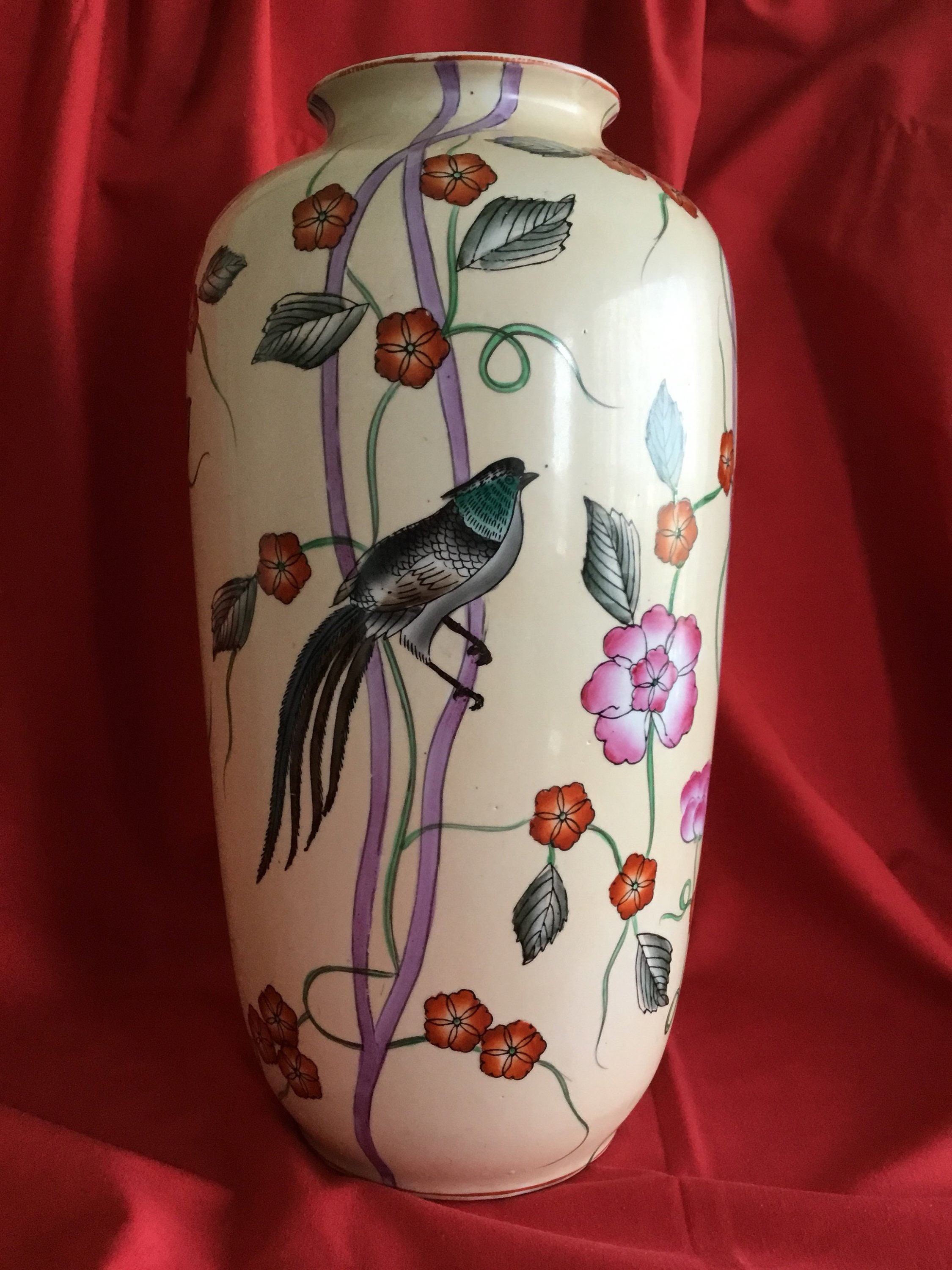 Porcelain Vase | Hand-Decorated Chinese Floral Vase (1960s) — photo 3 of 7