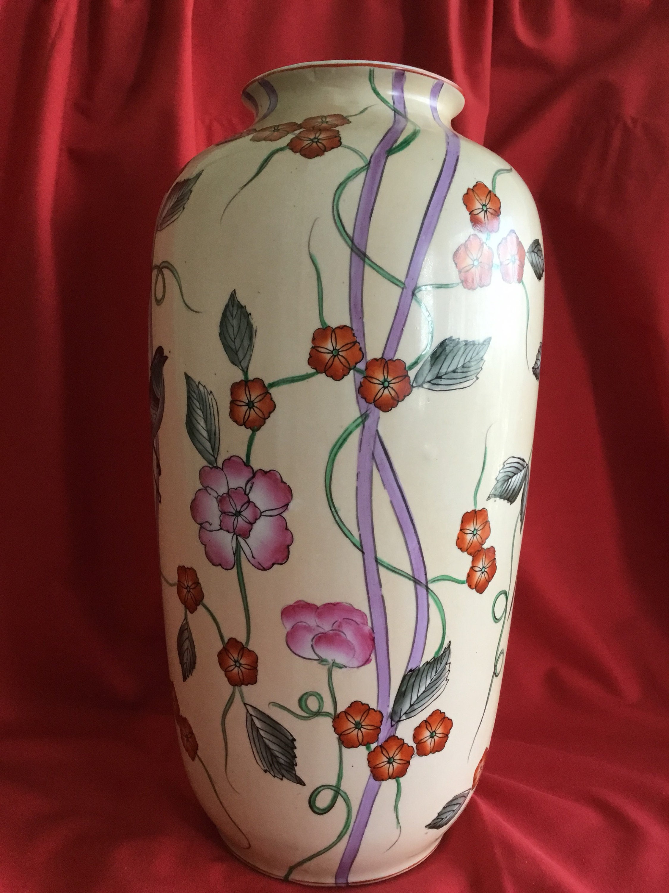 Porcelain Vase | Hand-Decorated Chinese Floral Vase (1960s) — photo 4 of 7