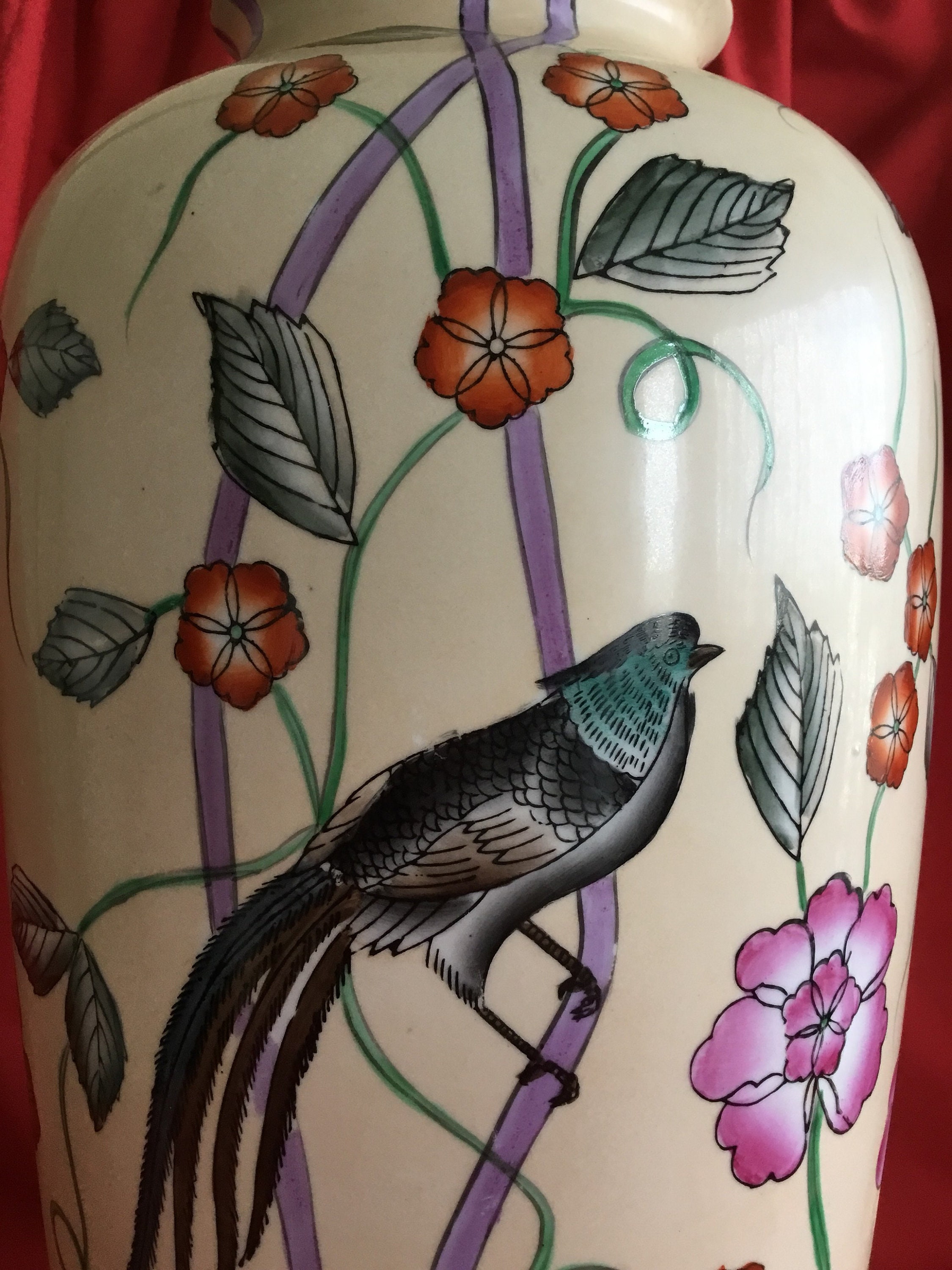 Porcelain Vase | Hand-Decorated Chinese Floral Vase (1960s) — photo 5 of 7