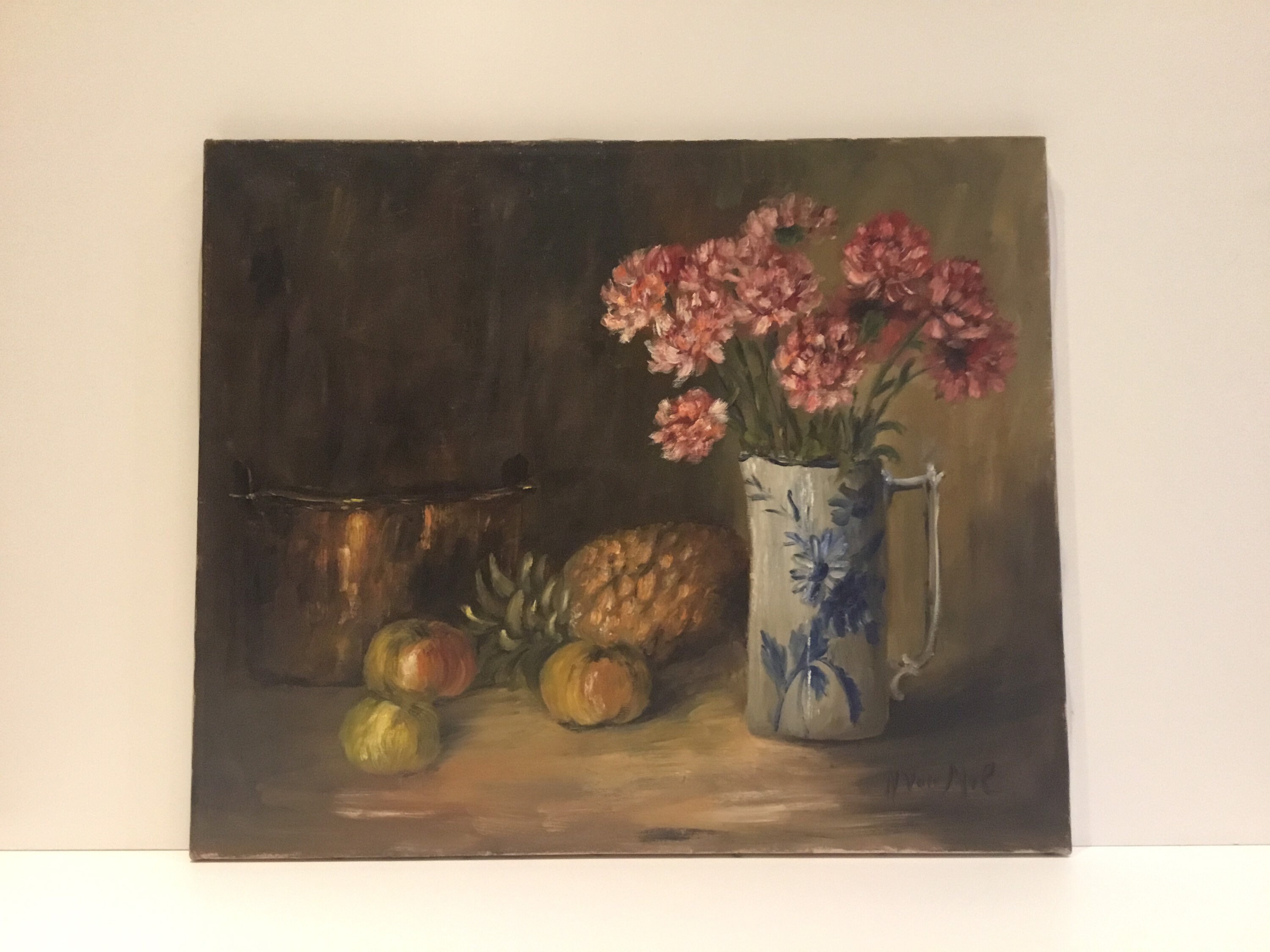 Vintage Painting | 1950s Van Mol Dutch School, Signed Oil on Canvas Flowers — photo 2 of 10