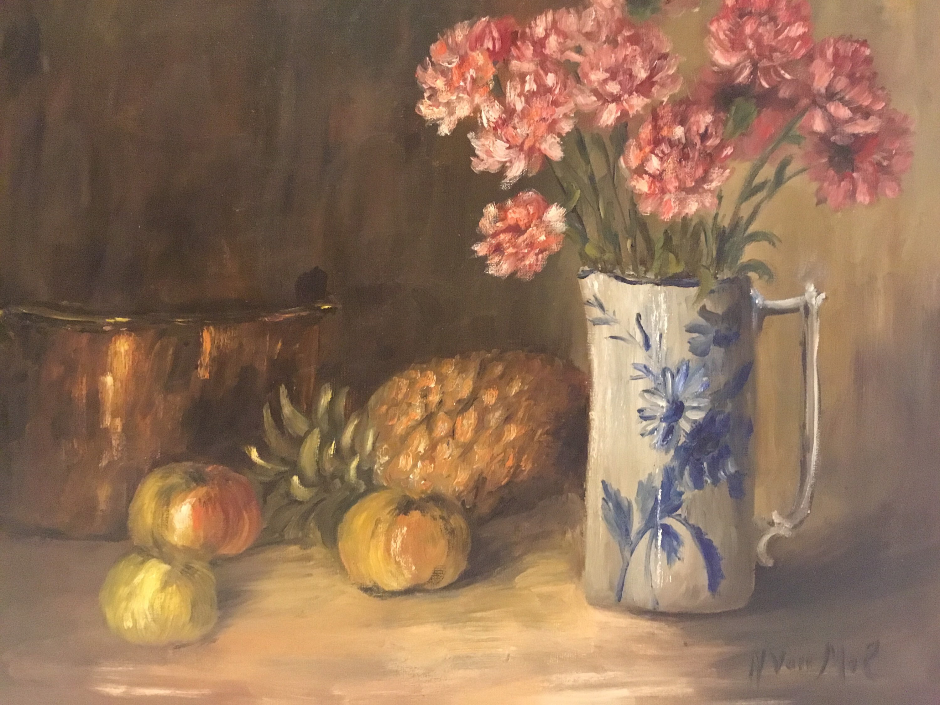 Vintage Painting | 1950s Van Mol Dutch School, Signed Oil on Canvas Flowers — photo 4 of 10
