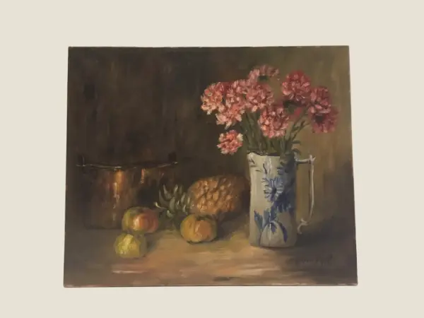 Vintage Painting | 1950s Van Mol Dutch School, Signed Oil on Canvas Flowers