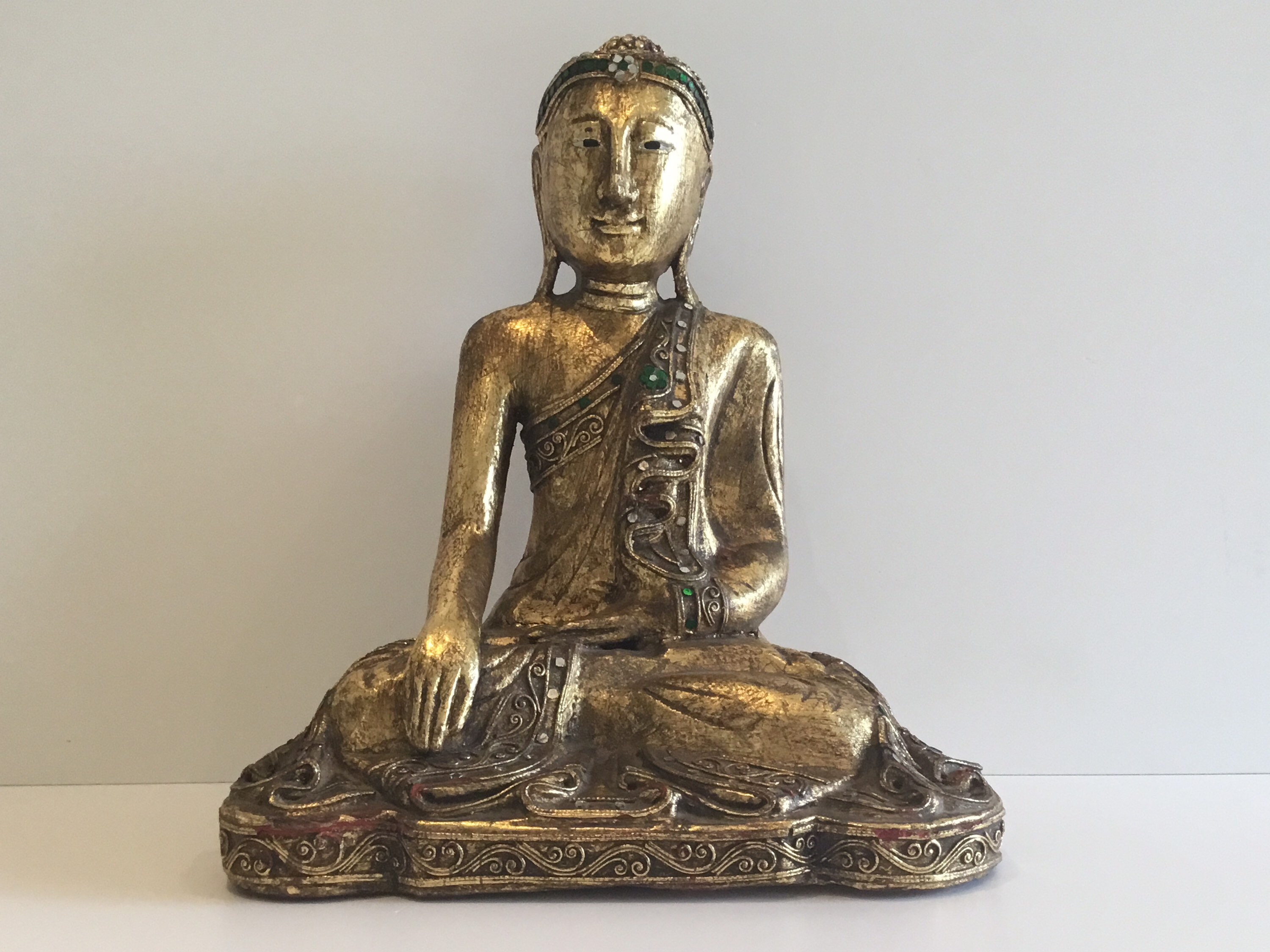 Vintage Buddha | 1970s Burmese Wood Statue, Gold Leaf Mandalay Buddhist Art — photo 3 of 8