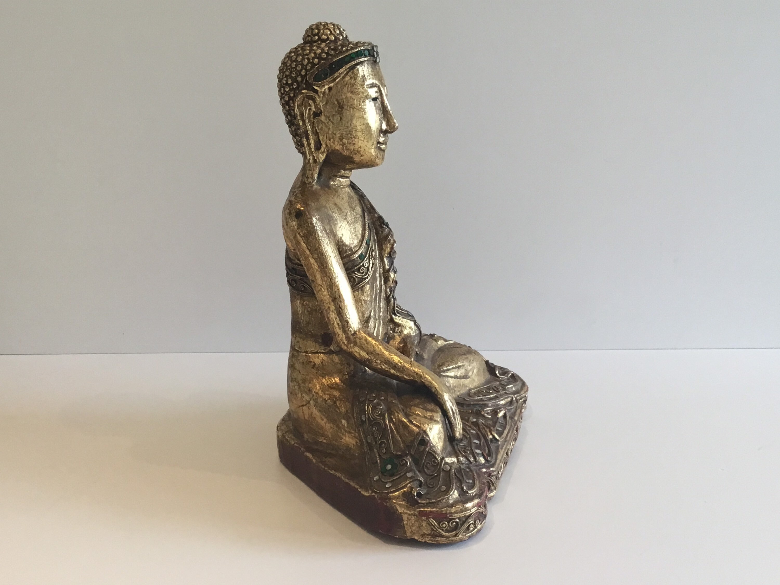 Vintage Buddha | 1970s Burmese Wood Statue, Gold Leaf Mandalay Buddhist Art — photo 4 of 8
