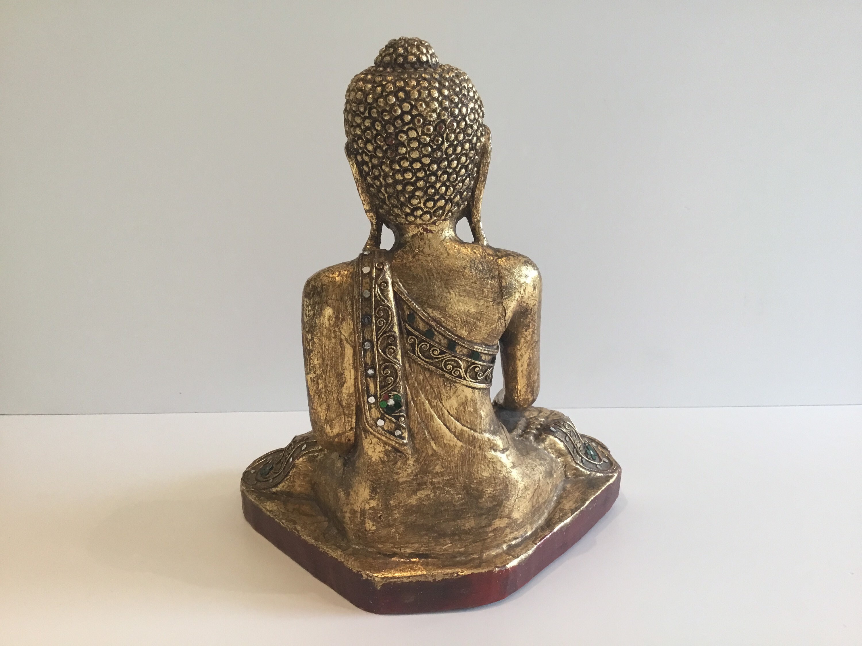 Vintage Buddha | 1970s Burmese Wood Statue, Gold Leaf Mandalay Buddhist Art — photo 5 of 8