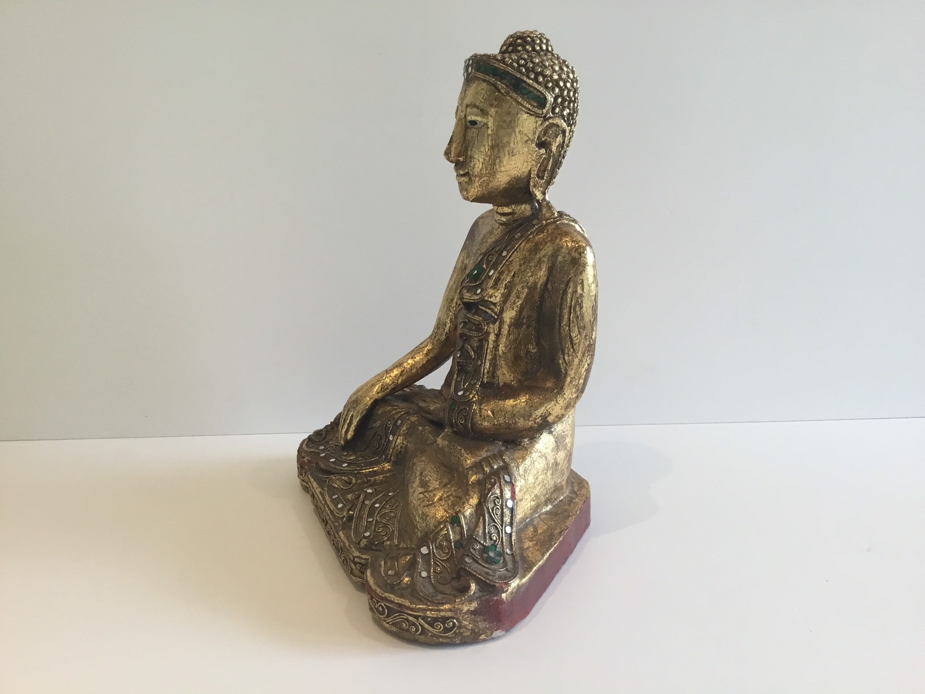 Vintage Buddha | 1970s Burmese Wood Statue, Gold Leaf Mandalay Buddhist Art — photo 6 of 8