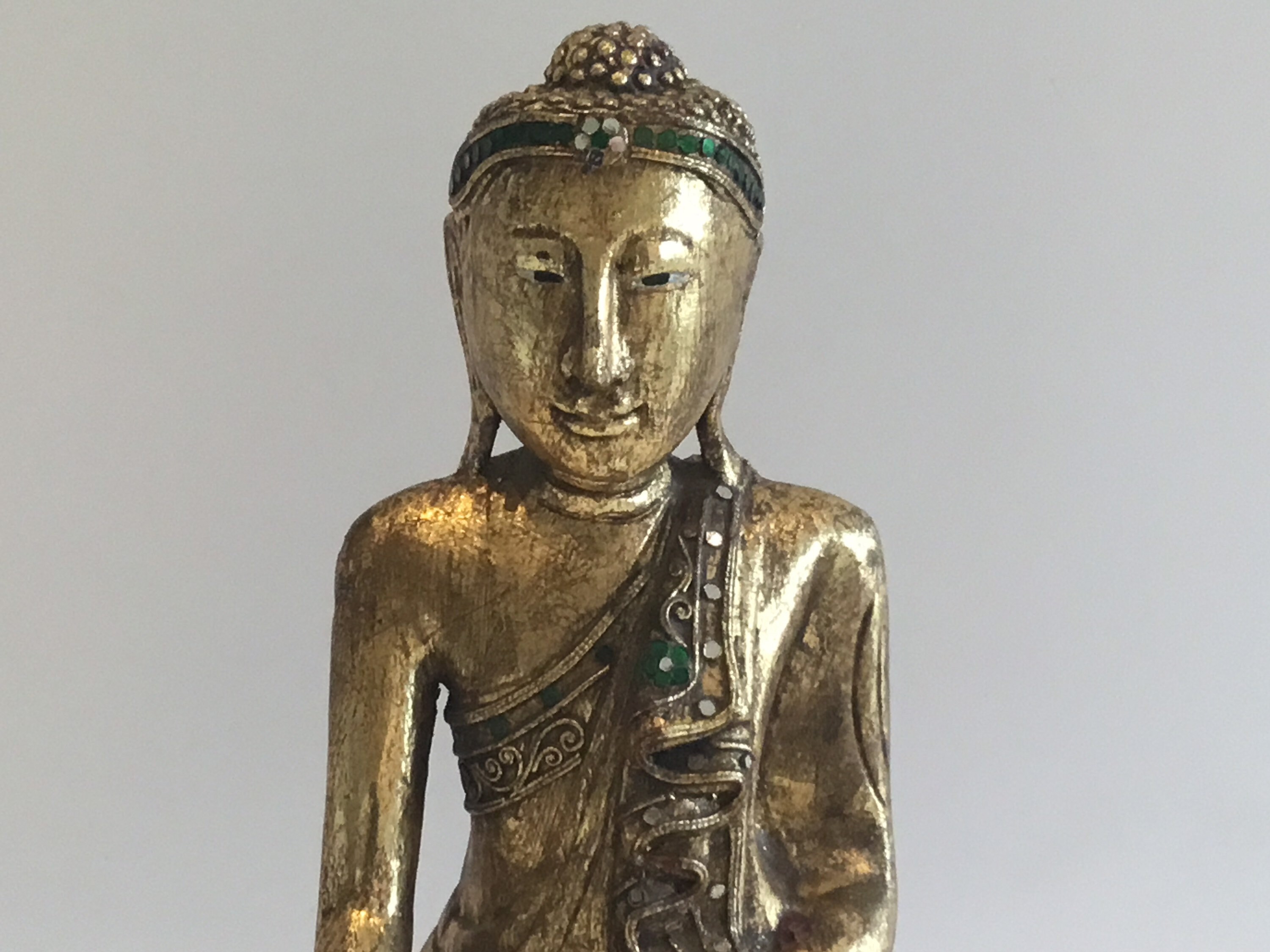 Vintage Buddha | 1970s Burmese Wood Statue, Gold Leaf Mandalay Buddhist Art — photo 7 of 8