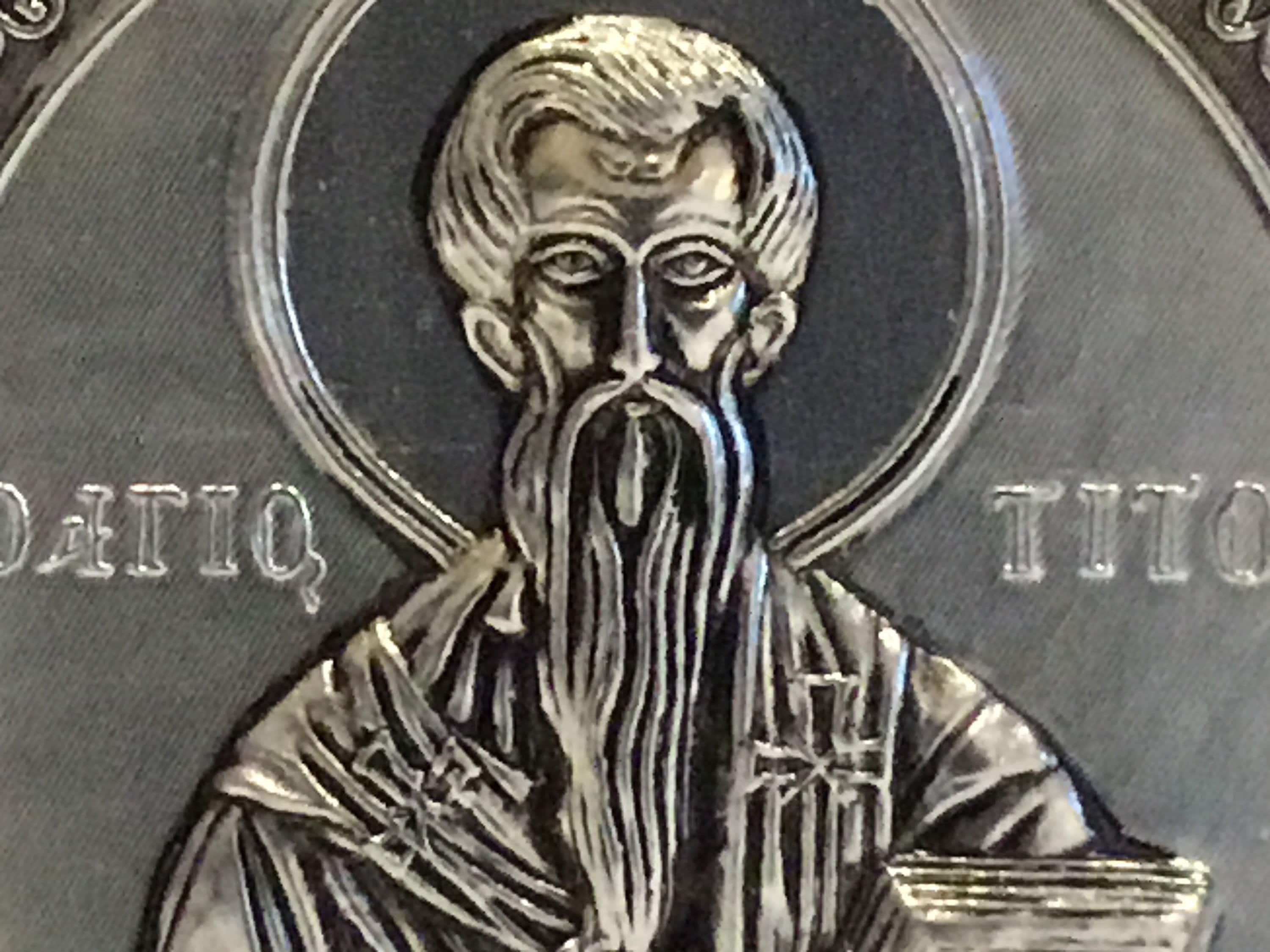Vintage Icon | 1960s Saint Tito Silver Metal Wall Art, Greek Religious Bas-Relief — photo 6 of 11