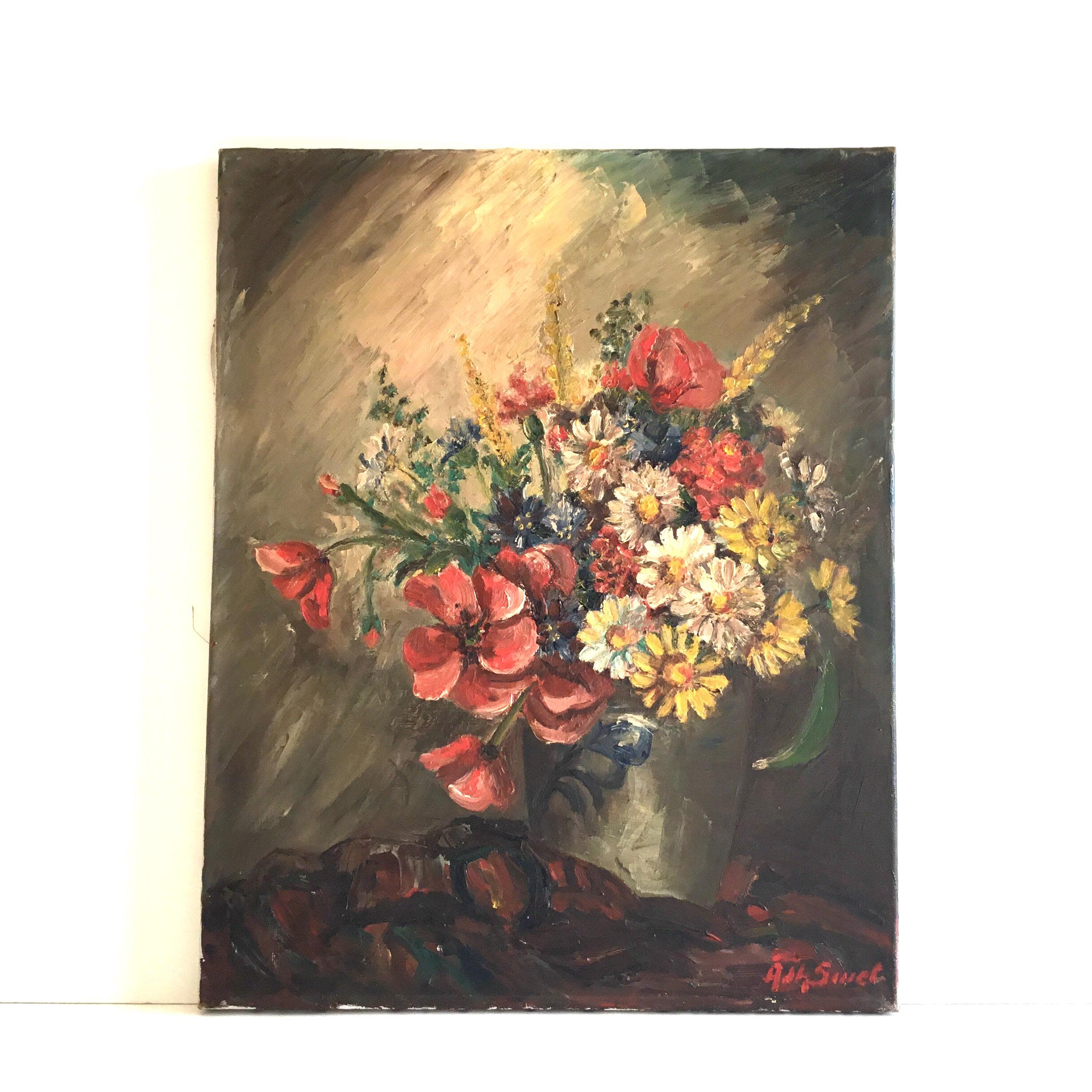 Vintage Floral Painting | André Sinet 1900s French Oil on Canvas, Signed Artwork — photo 2 of 11